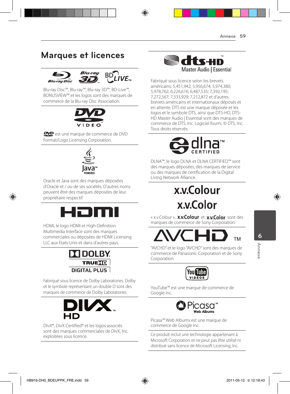59 marques et licences, Marques et licences | Pioneer BCS-414 User Manual | Page 123 / 400