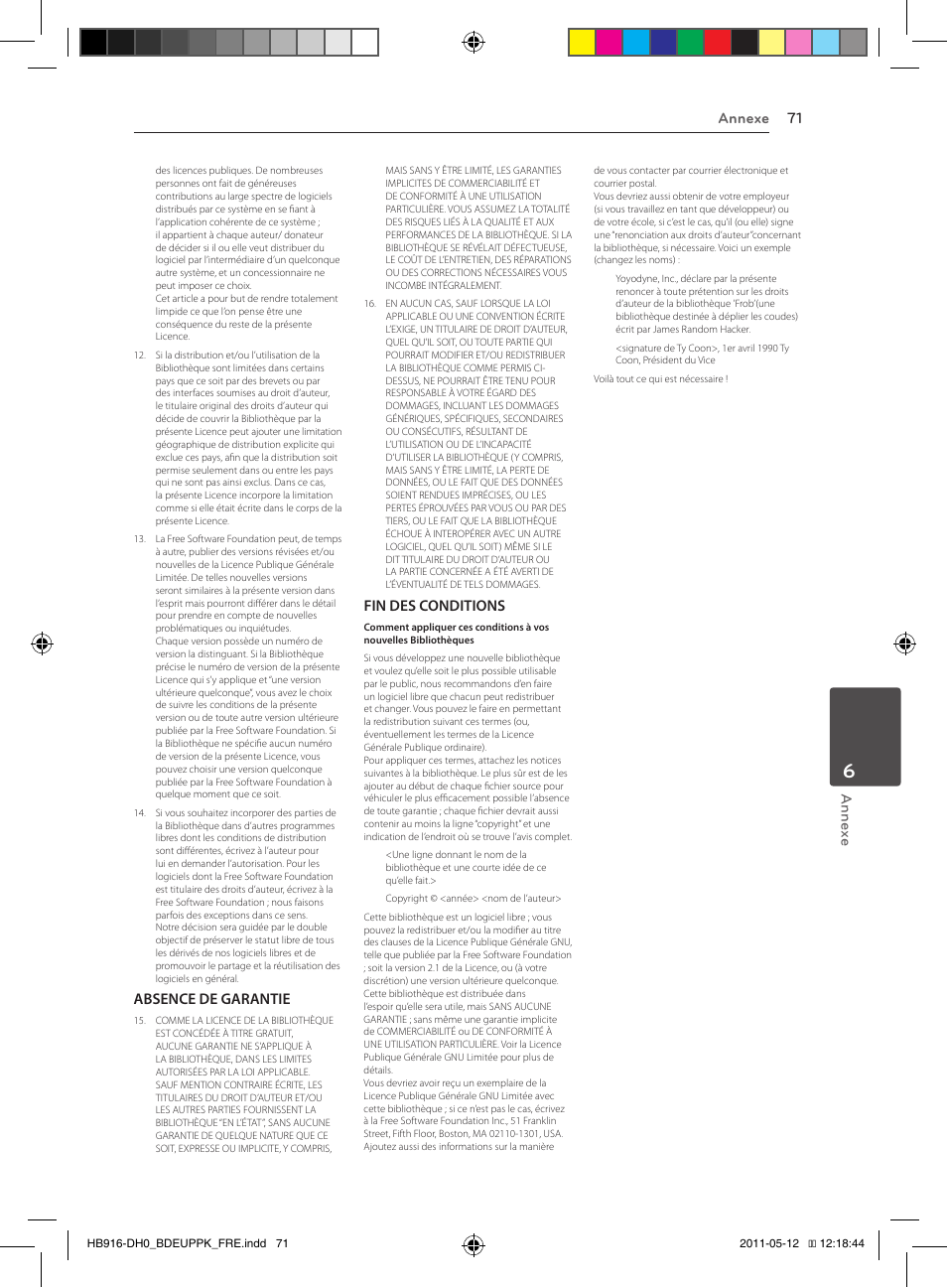 Annexe 71 annex e, Absence de garantie, Fin des conditions | Pioneer BCS-414 User Manual | Page 135 / 400