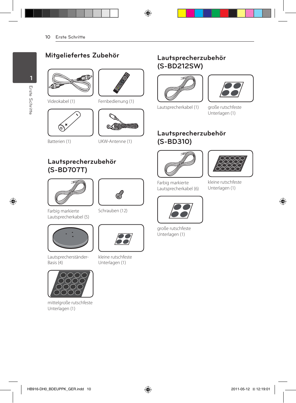 S-bd707t), 10 – lautsprecherzubehör, S-bd212sw) | S-bd310), Mitgeliefertes zubehör, Lautsprecherzubehör (s-bd707t), Lautsprecherzubehör (s-bd212sw), Lautsprecherzubehör (s-bd310) | Pioneer BCS-414 User Manual | Page 144 / 400