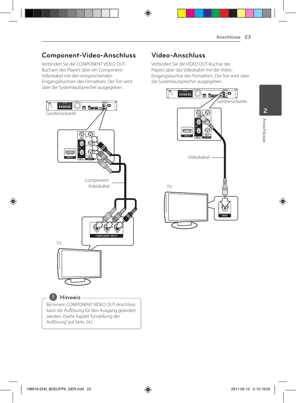 Component-video-anschluss, Video-anschluss | Pioneer BCS-414 User Manual | Page 157 / 400