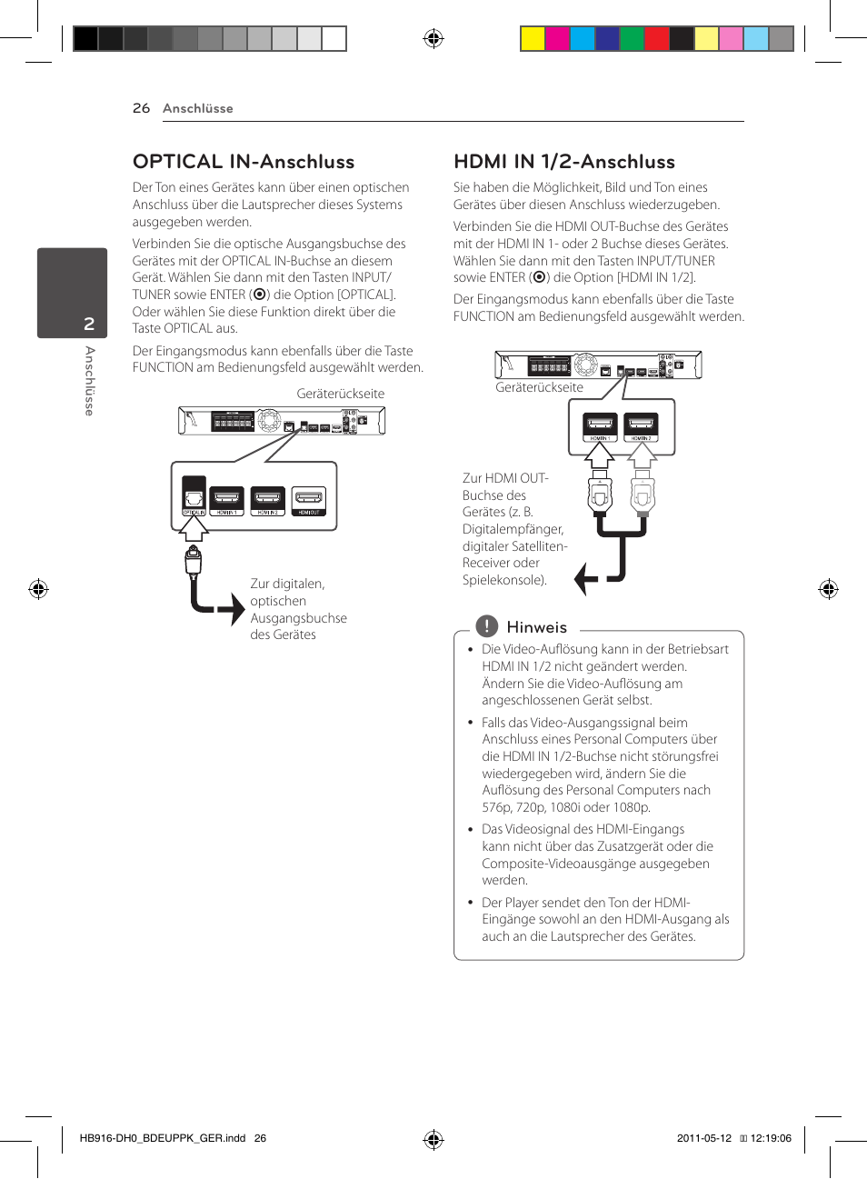 Optical in-anschluss, Hdmi in 1/2-anschluss | Pioneer BCS-414 User Manual | Page 160 / 400