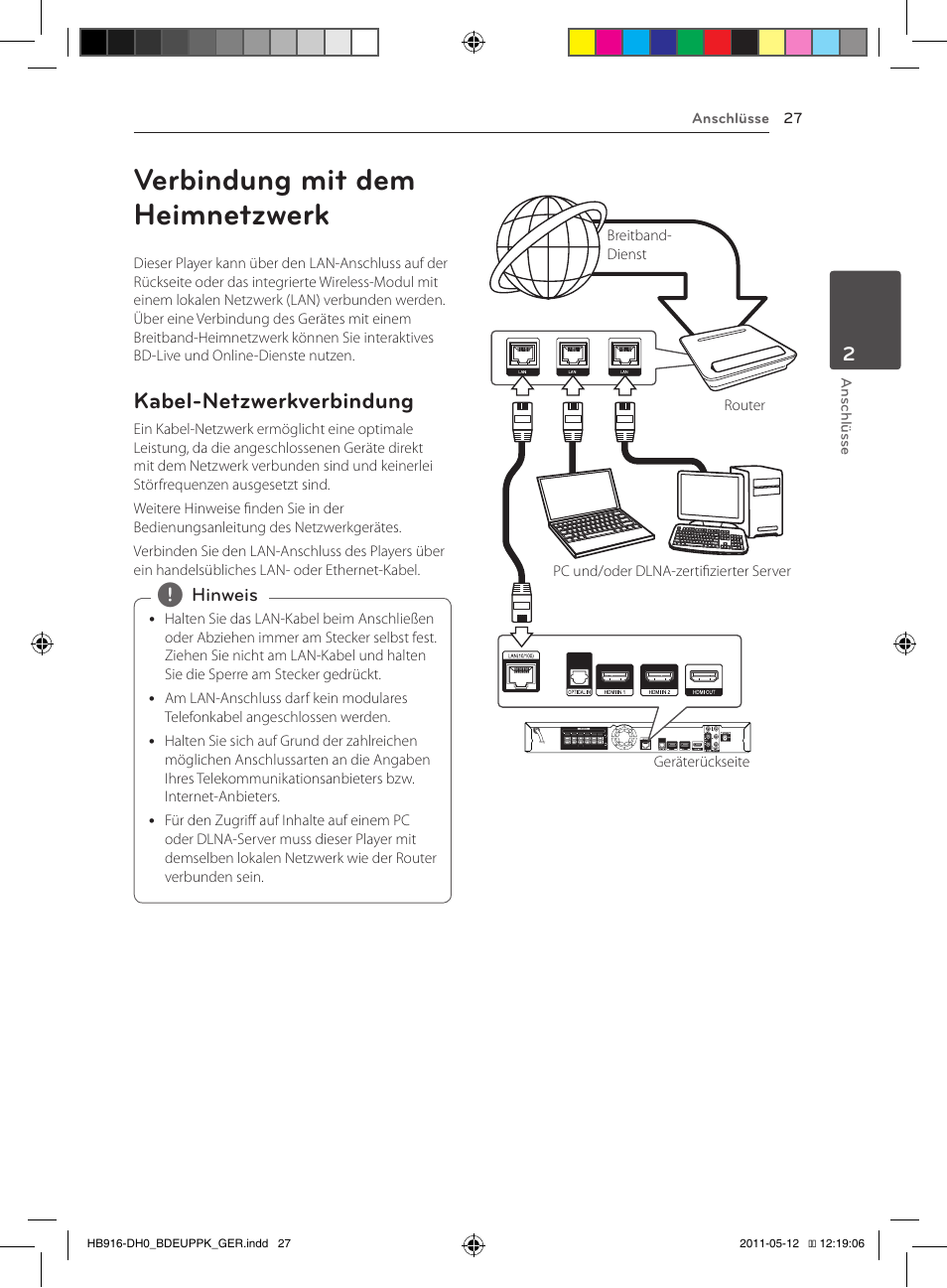 Verbindung mit dem heimnetzwerk, Kabel-netzwerkverbindung | Pioneer BCS-414 User Manual | Page 161 / 400