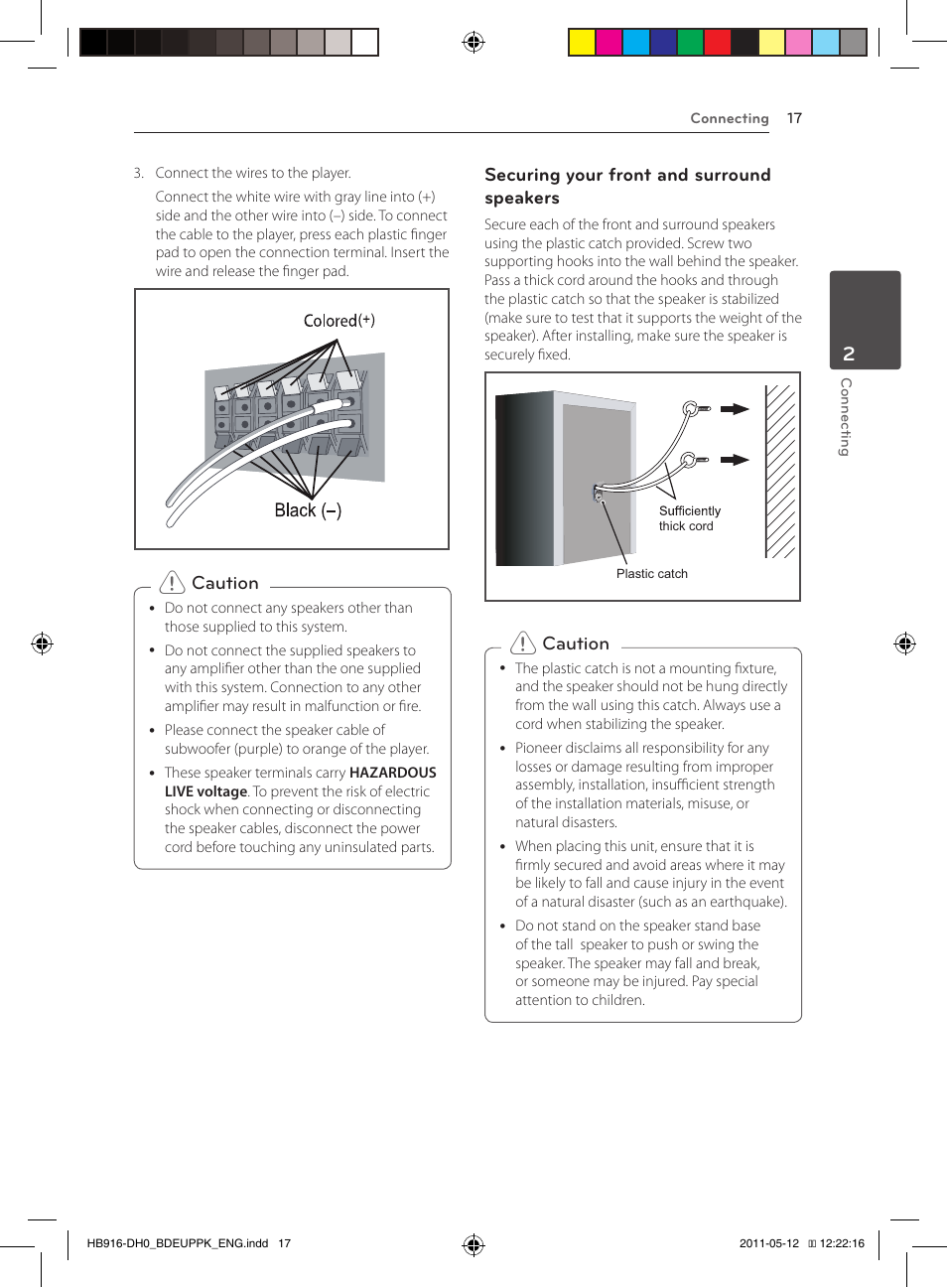 Caution securing your front and surround speakers, Caution | Pioneer BCS-414 User Manual | Page 17 / 400