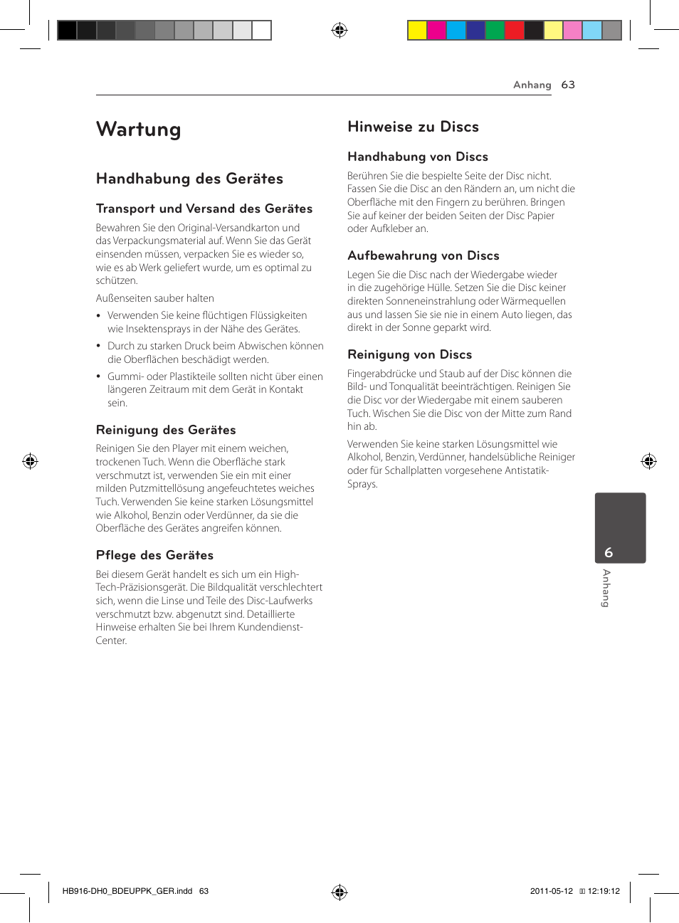 63 wartung, 63 – handhabung des gerätes 63 – hinweise zu discs, Wartung | Handhabung des gerätes, Hinweise zu discs | Pioneer BCS-414 User Manual | Page 197 / 400