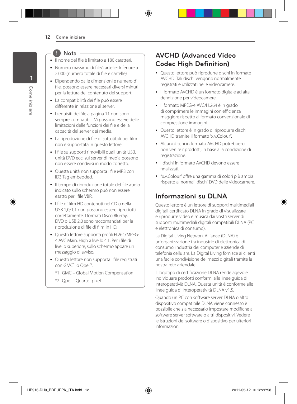12 – avchd (advanced video codec high, Definition), 12 – informazioni su dlna | Avchd (advanced video codec high definition), Informazioni su dlna, Nota | Pioneer BCS-414 User Manual | Page 210 / 400