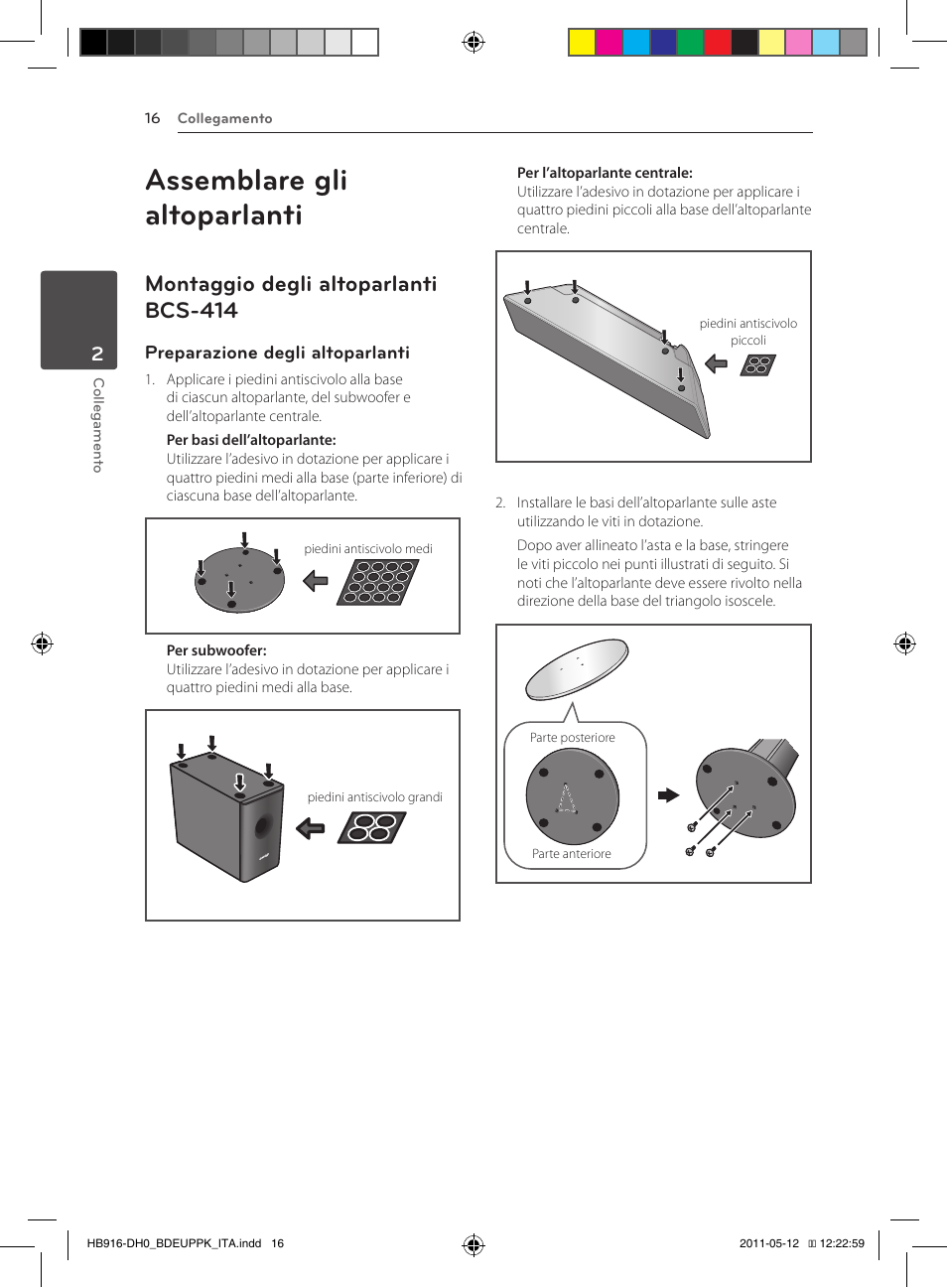 Assemblare gli altoparlanti, 16 – montaggio degli altoparlanti bcs-414, Montaggio degli altoparlanti bcs-414 | Preparazione degli altoparlanti | Pioneer BCS-414 User Manual | Page 214 / 400