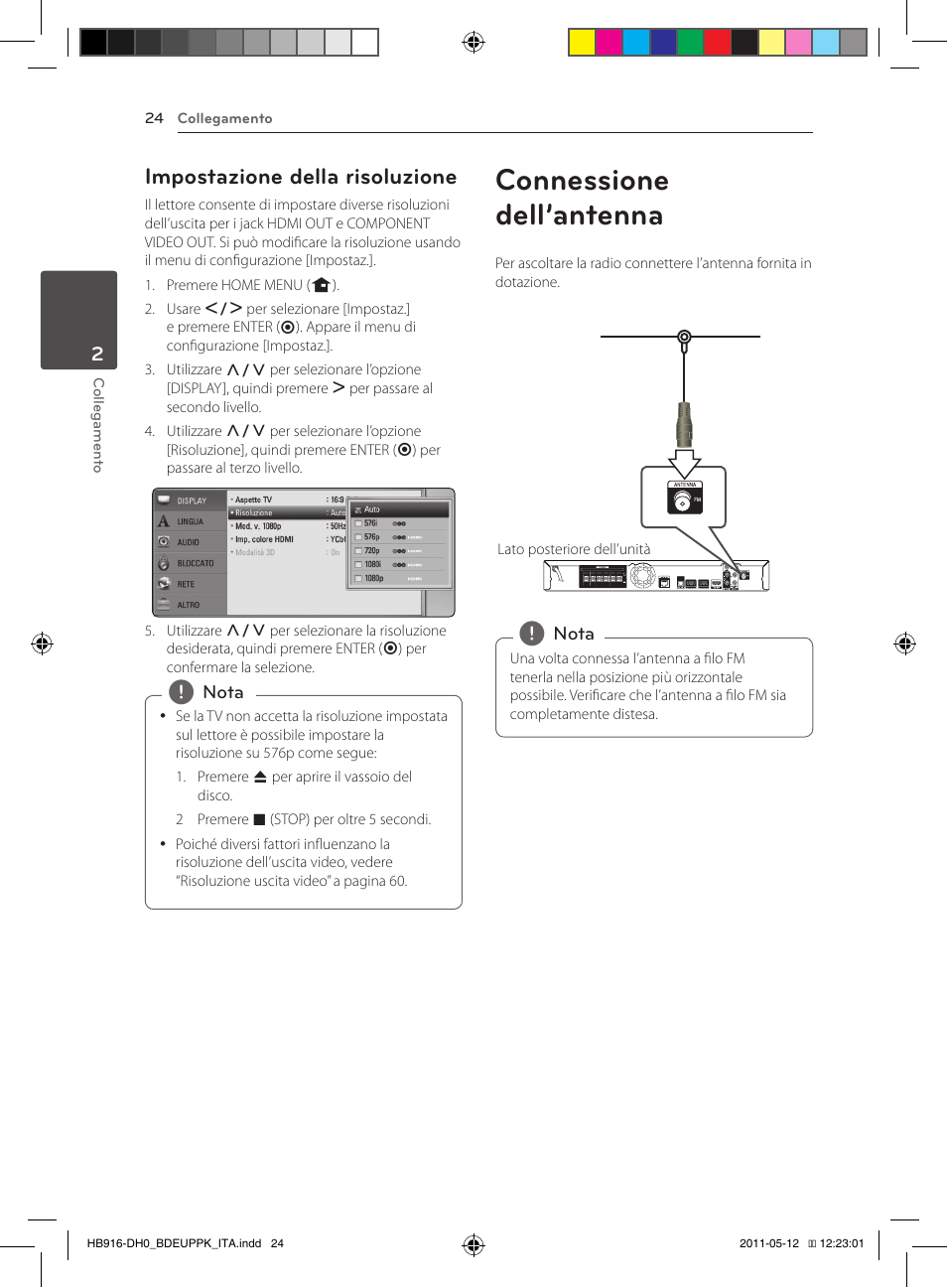 Connessione dell’antenna, Impostazione della risoluzione | Pioneer BCS-414 User Manual | Page 222 / 400