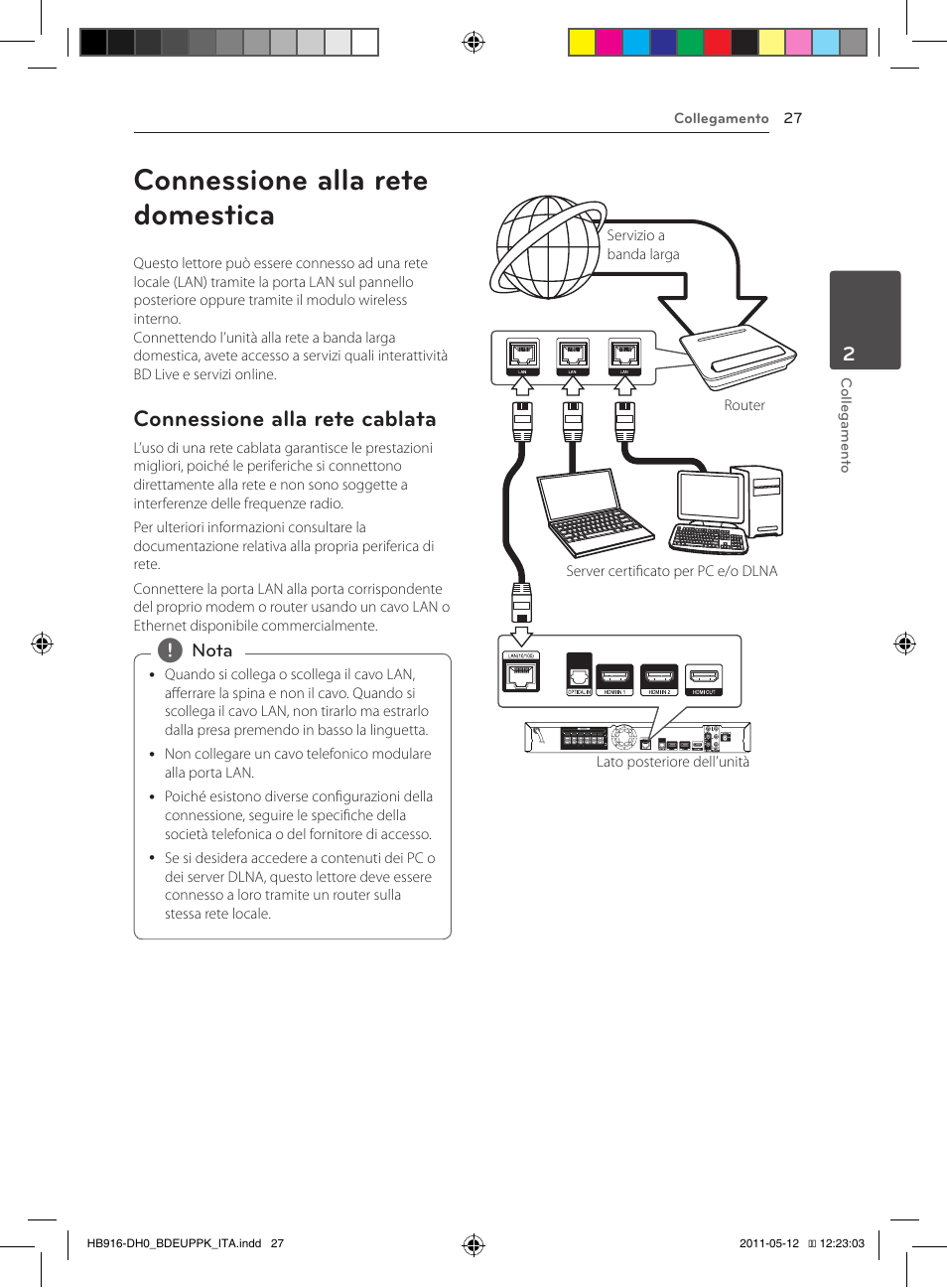 Connessione alla rete domestica, Connessione alla rete cablata | Pioneer BCS-414 User Manual | Page 225 / 400