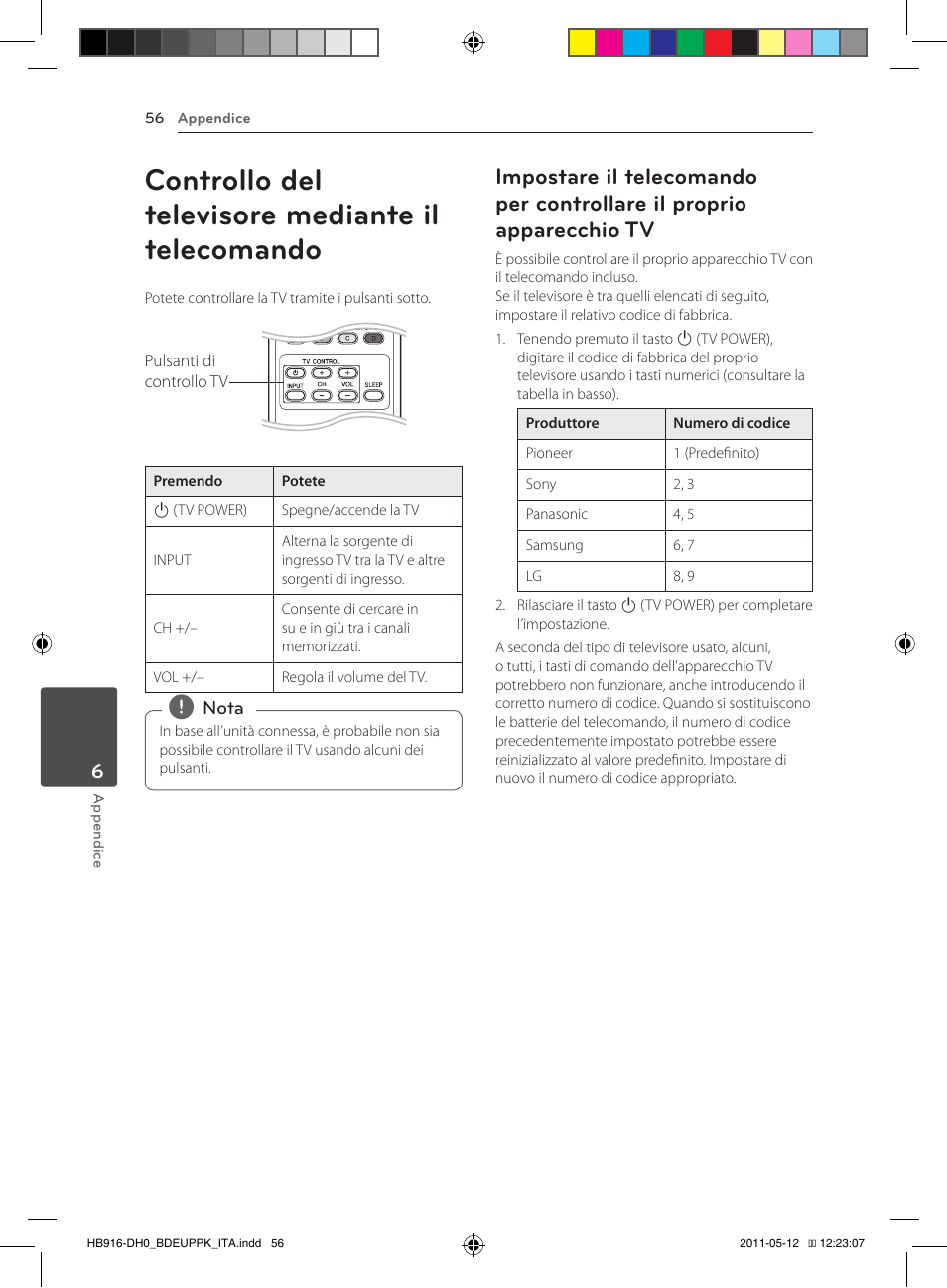 56 controllo del televisore mediante il, Telecomando, 56 – impostare il telecomando per | Controllare il proprio apparecchio tv, Controllo del televisore mediante il telecomando | Pioneer BCS-414 User Manual | Page 254 / 400