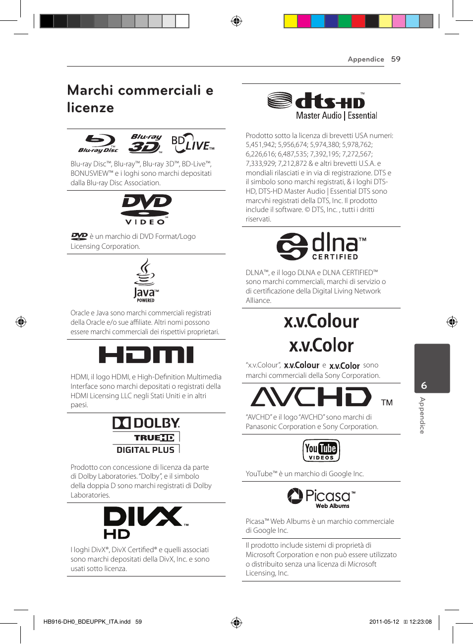 59 marchi commerciali e licenze, Marchi commerciali e licenze | Pioneer BCS-414 User Manual | Page 257 / 400