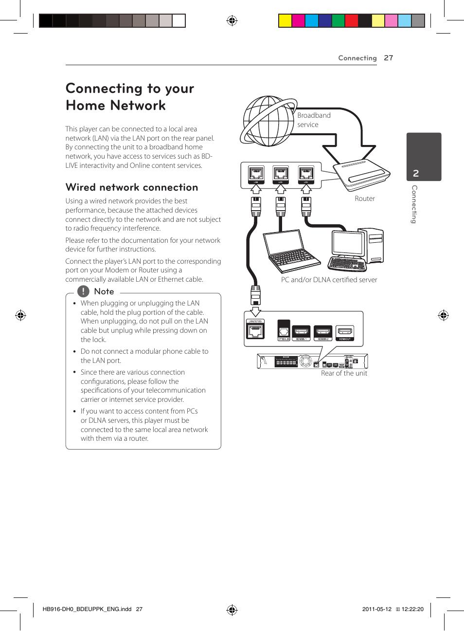 Connecting to your home network, Wired network connection | Pioneer BCS-414 User Manual | Page 27 / 400