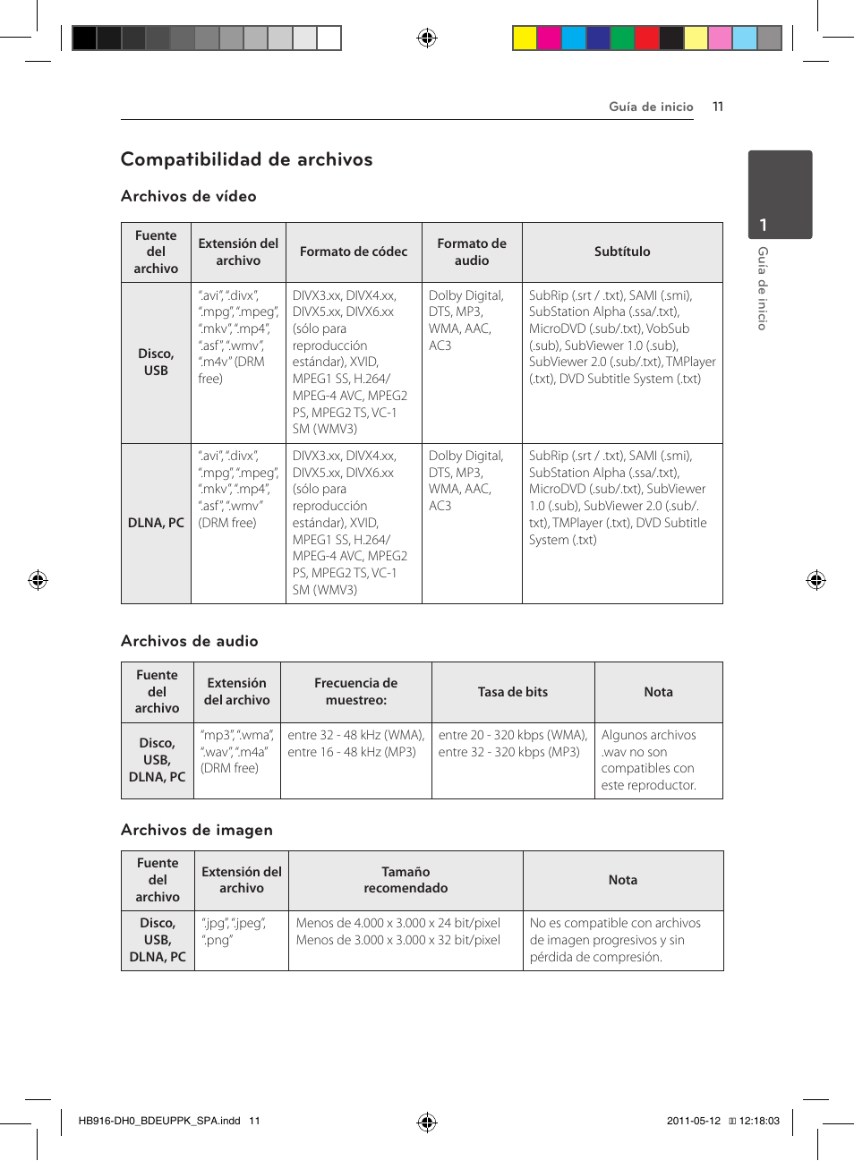 Compatibilidad de archivos, Archivos de vídeo, Archivos de audio | Archivos de imagen | Pioneer BCS-414 User Manual | Page 273 / 400