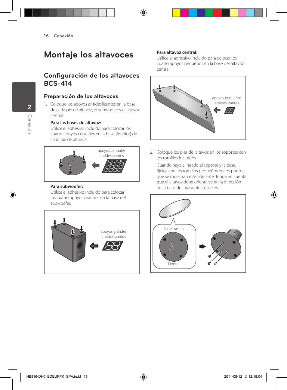 Montaje los altavoces, 16 – configuración de los altavoces, Bcs-414 | Configuración de los altavoces bcs-414, Preparación de los altavoces | Pioneer BCS-414 User Manual | Page 278 / 400