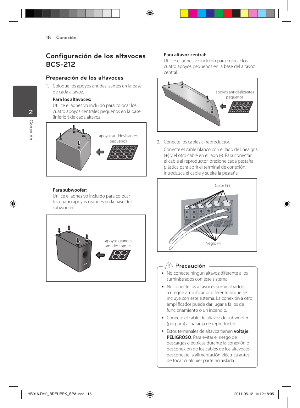 18 – configuración de los altavoces, Bcs-212, Configuración de los altavoces bcs-212 | Preparación de los altavoces, Precaución | Pioneer BCS-414 User Manual | Page 280 / 400