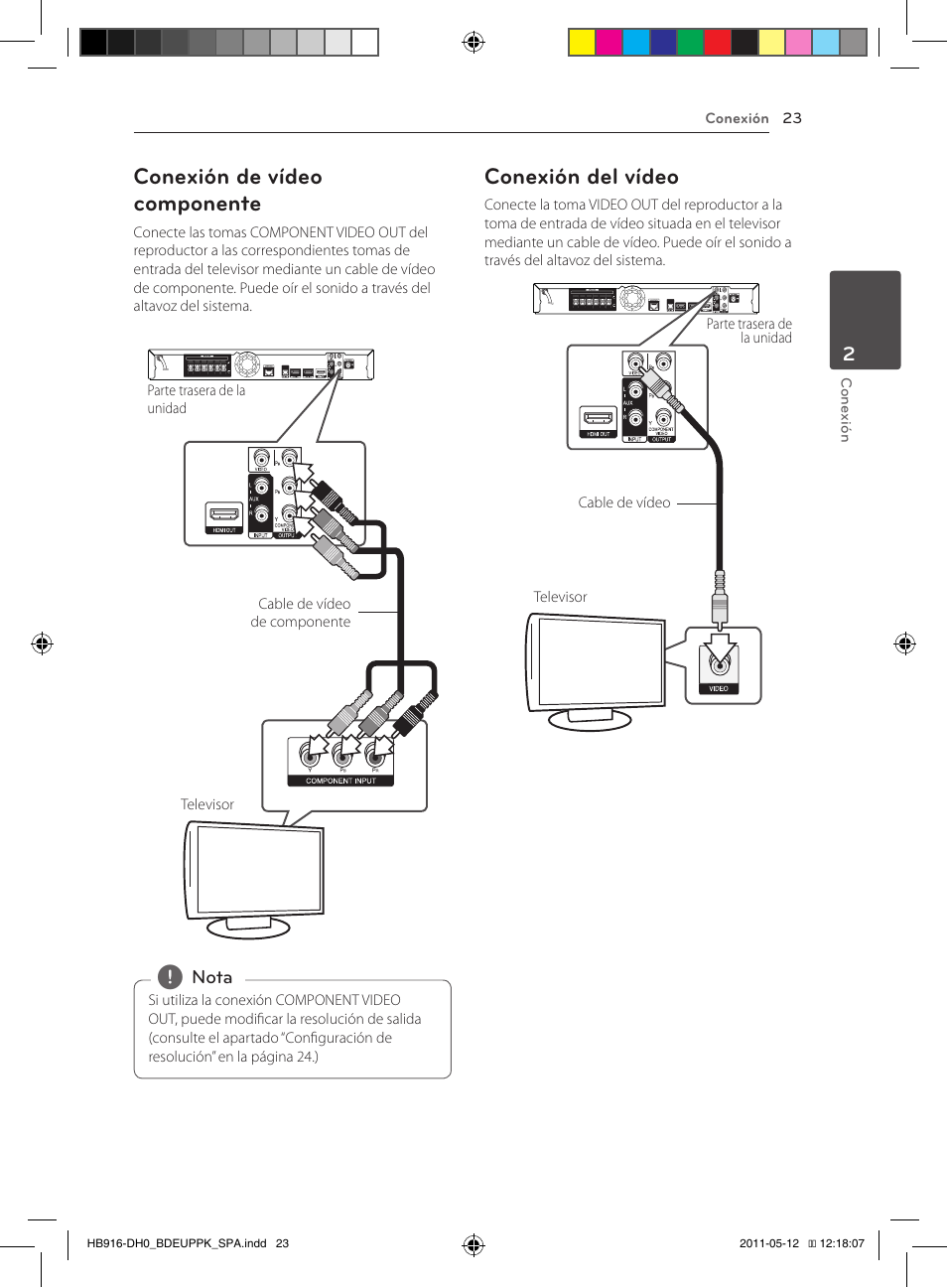Conexión de vídeo componente, Conexión del vídeo | Pioneer BCS-414 User Manual | Page 285 / 400