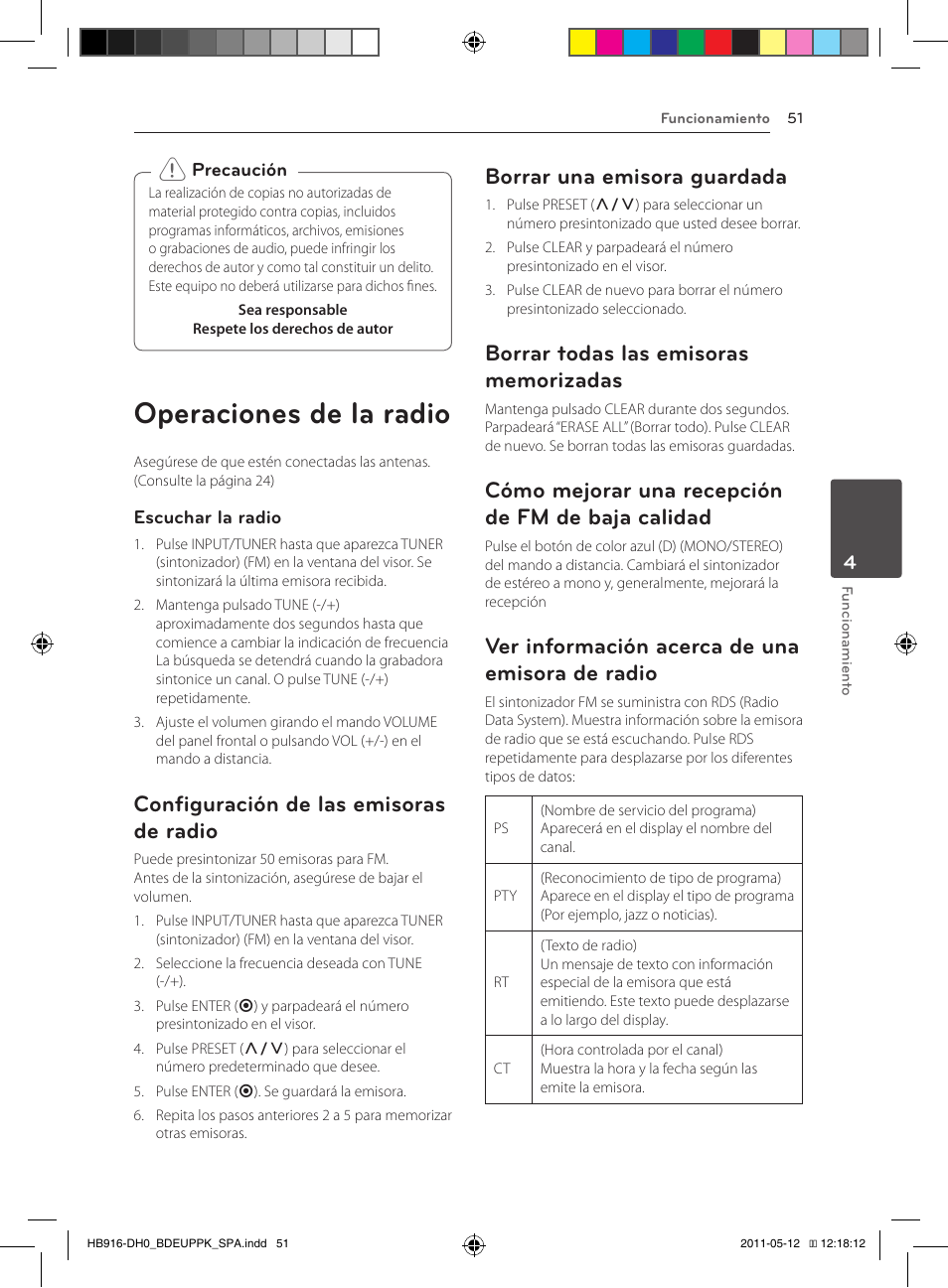Operaciones de la radio, 51 – configuración de las emisoras de, Radio | Memorizadas, 51 – cómo mejorar una recepción de fm, De baja calidad, 51 – ver información acerca de una, Emisora de radio, Configuración de las emisoras de radio, Borrar una emisora guardada | Pioneer BCS-414 User Manual | Page 313 / 400