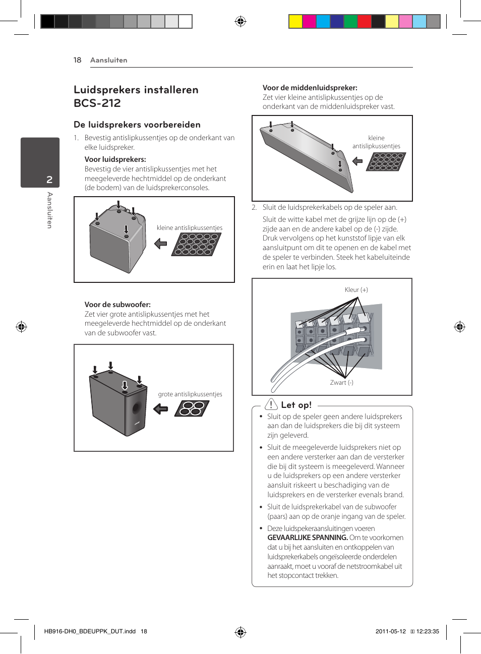 18 – luidsprekers installeren, Bcs-212, Luidsprekers installeren bcs-212 | De luidsprekers voorbereiden, Let op | Pioneer BCS-414 User Manual | Page 344 / 400