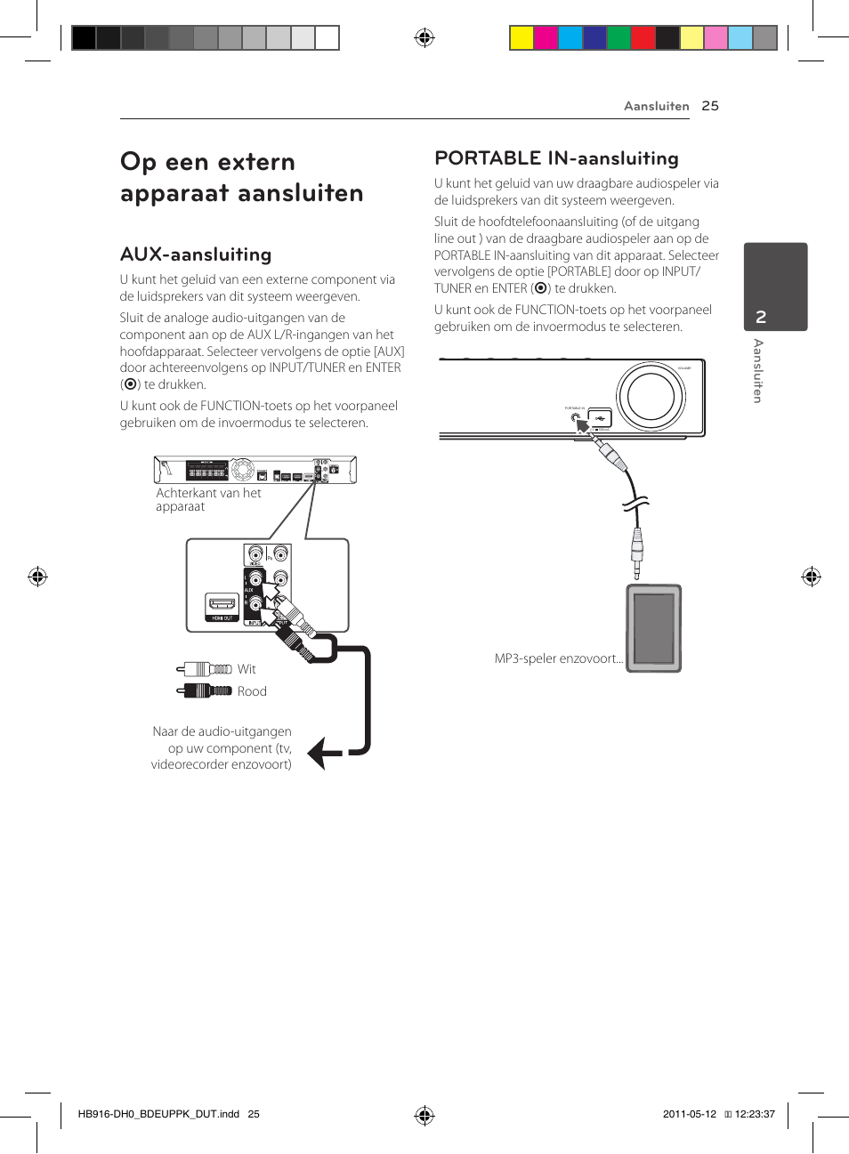 Op een extern apparaat aansluiten, Aux-aansluiting, Portable in-aansluiting | Pioneer BCS-414 User Manual | Page 351 / 400