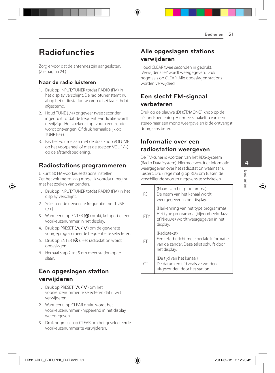 Radiofuncties, Weergeven, Radiostations programmeren | Een opgeslagen station verwijderen, Alle opgeslagen stations verwijderen, Een slecht fm-signaal verbeteren, Informatie over een radiostation weergeven | Pioneer BCS-414 User Manual | Page 377 / 400