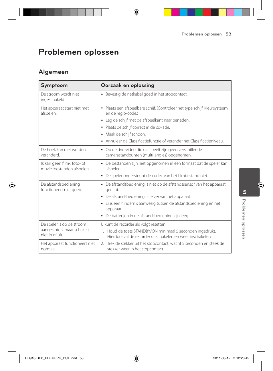53 problemen oplossen 53 – algemeen, Problemen oplossen, Algemeen | Symptoom oorzaak en oplossing | Pioneer BCS-414 User Manual | Page 379 / 400