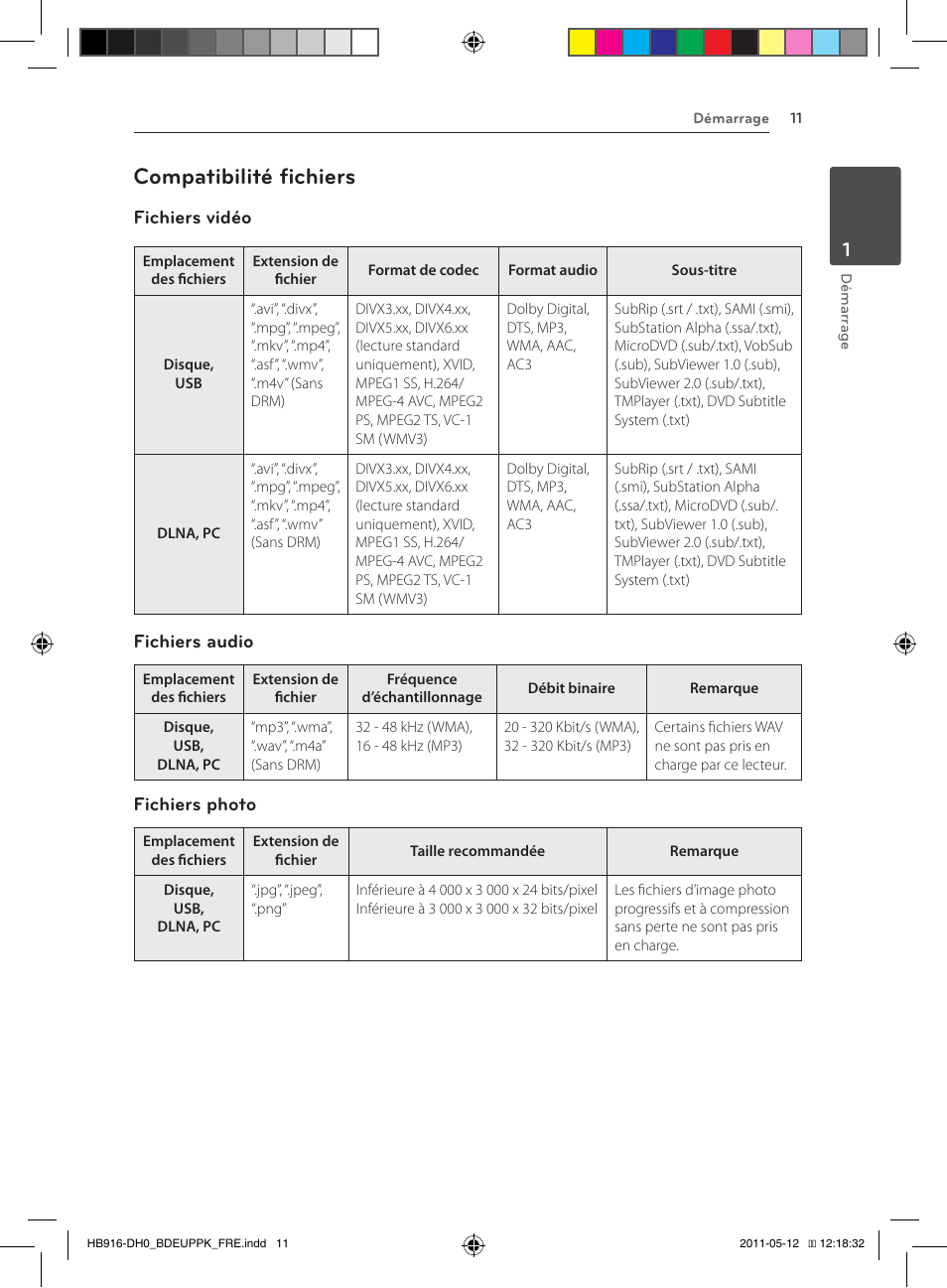 Compatibilité fichiers, Fichiers vidéo, Fichiers audio | Fichiers photo | Pioneer BCS-414 User Manual | Page 75 / 400