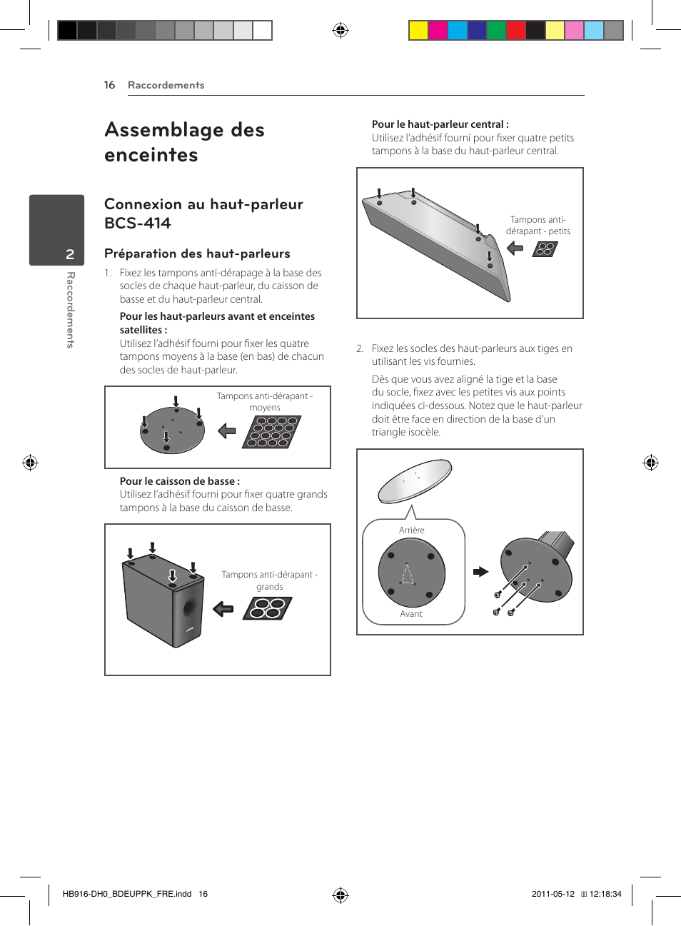 Assemblage des enceintes, 16 – connexion au haut-parleur bcs-414, Connexion au haut-parleur bcs-414 | Préparation des haut-parleurs | Pioneer BCS-414 User Manual | Page 80 / 400