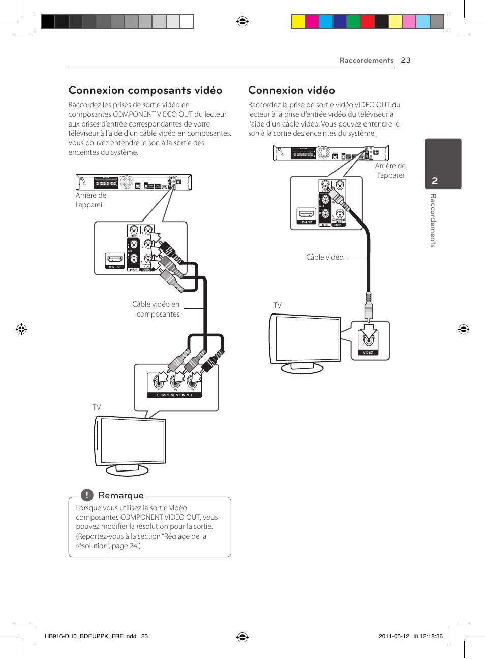 Connexion composants vidéo, Connexion vidéo | Pioneer BCS-414 User Manual | Page 87 / 400