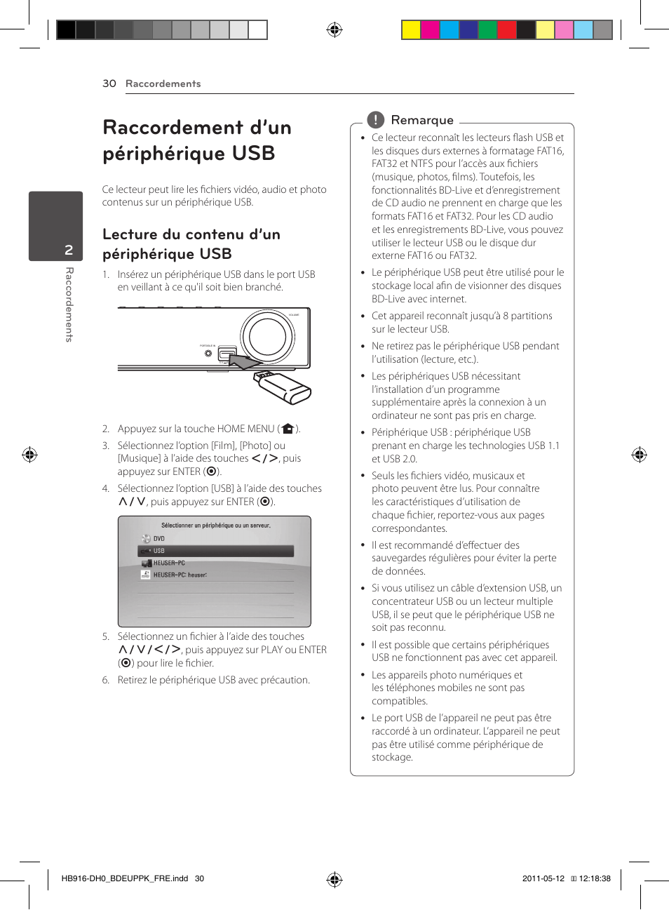 Raccordement d’un périphérique usb, Lecture du contenu d’un périphérique usb | Pioneer BCS-414 User Manual | Page 94 / 400