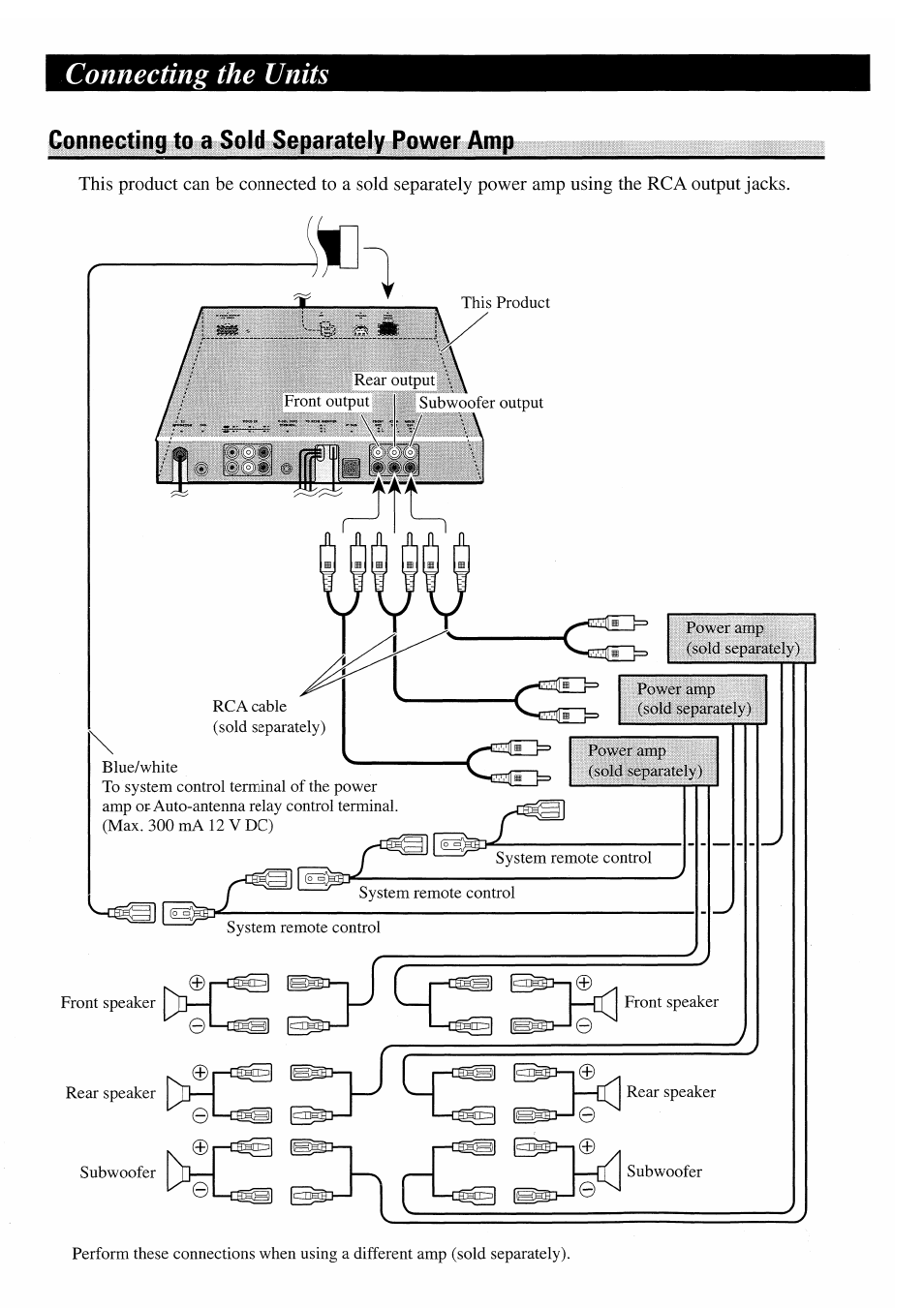 Connecting the units, Connecting to a sold separately power amp | Pioneer AVM-P7000R User Manual | Page 6 / 25