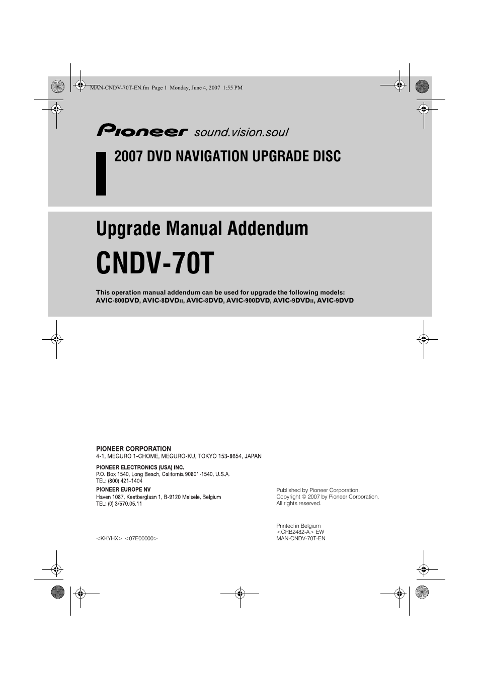 Pioneer CNDV-70T User Manual | 16 pages