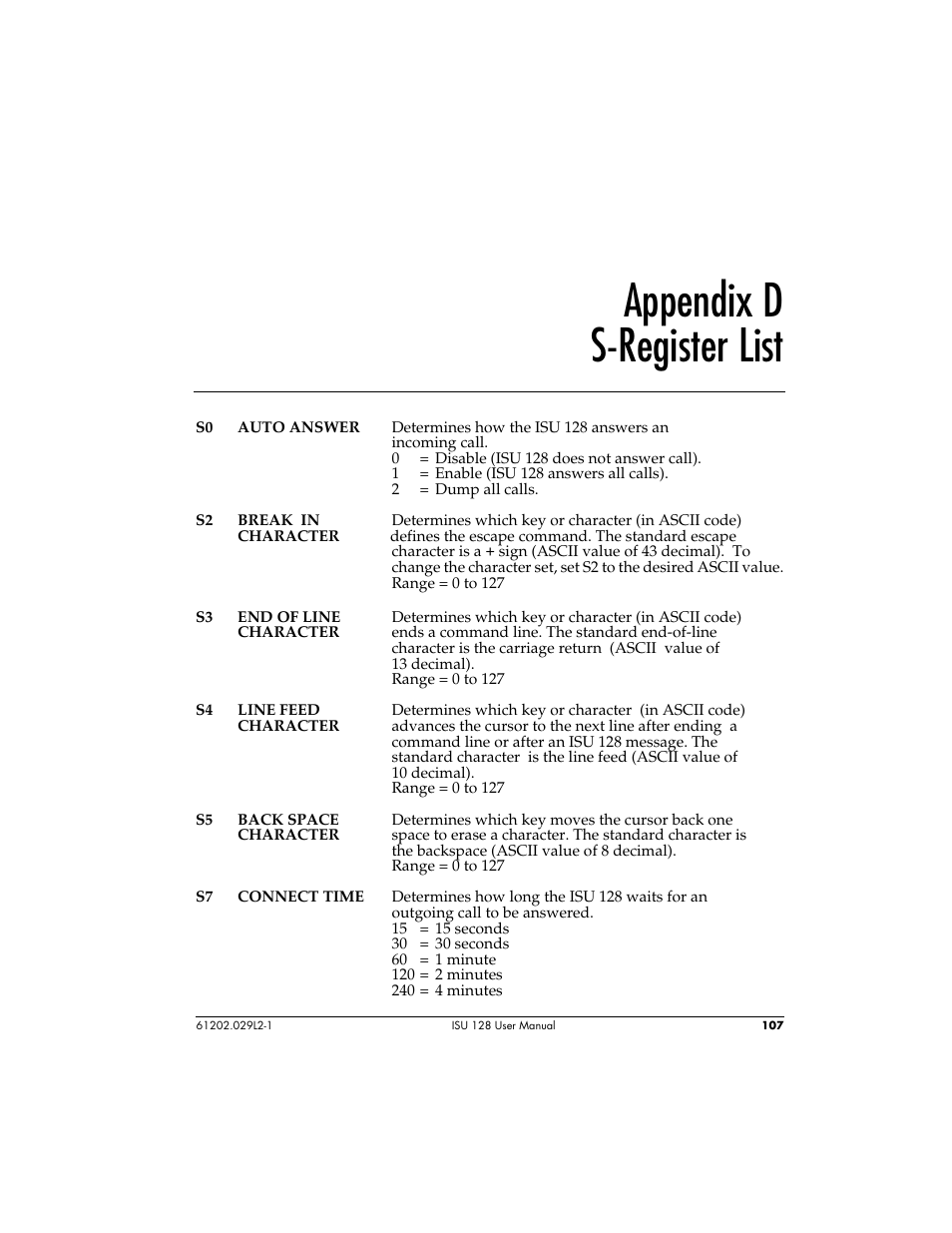 Appendix d s-register list | ADTRAN ISU 128 User Manual | Page 122 / 152