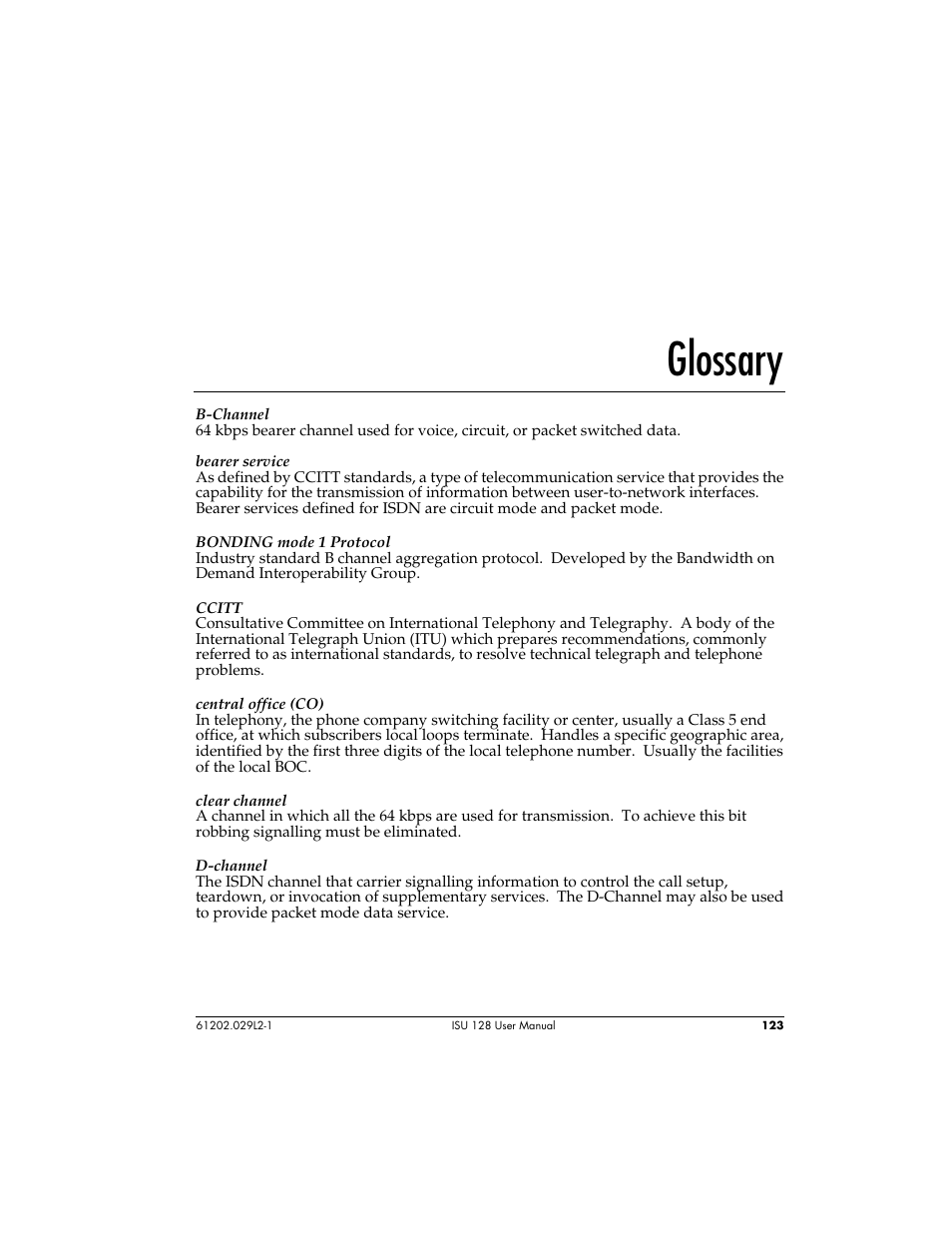 Glossary | ADTRAN ISU 128 User Manual | Page 138 / 152