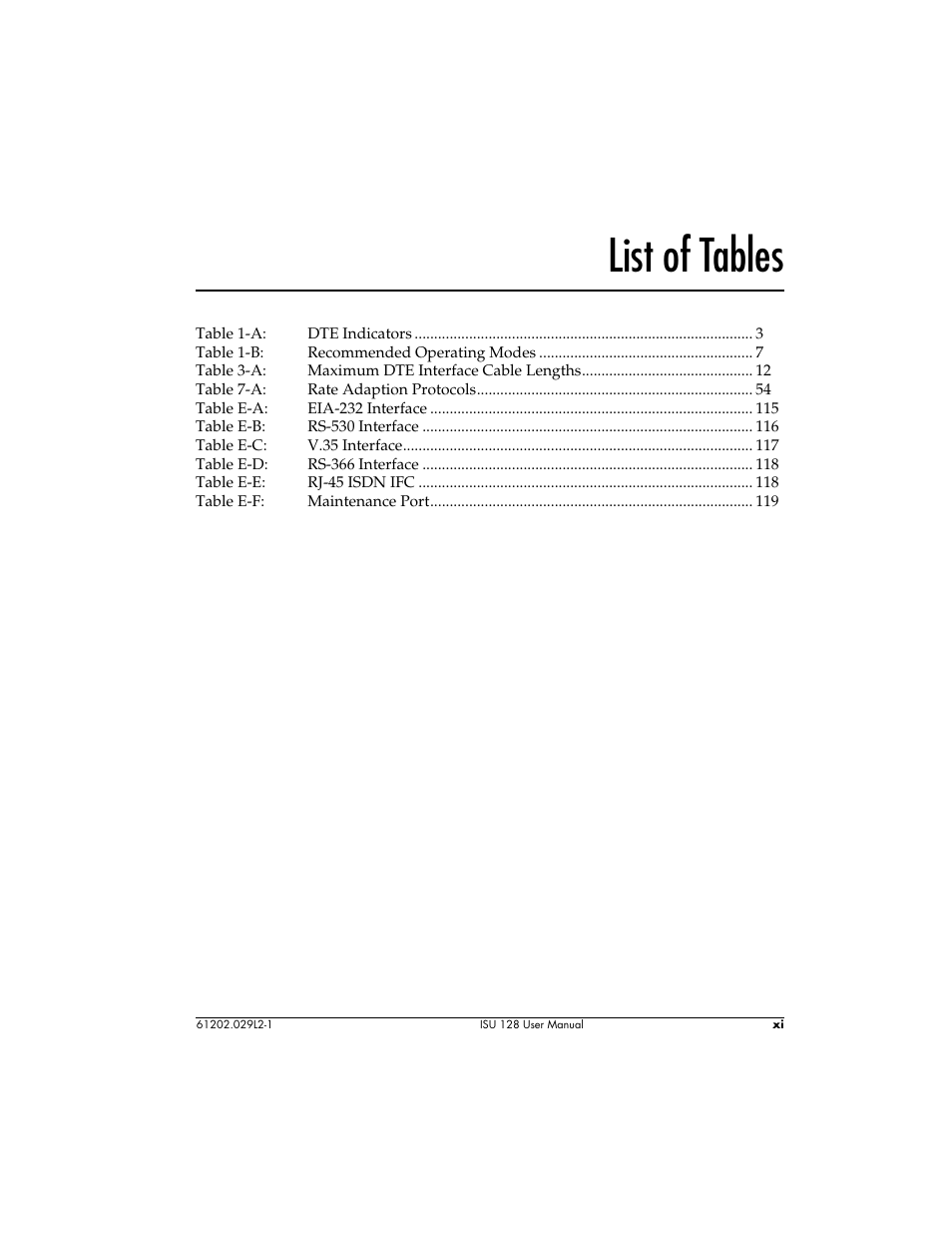 List of tables | ADTRAN ISU 128 User Manual | Page 14 / 152
