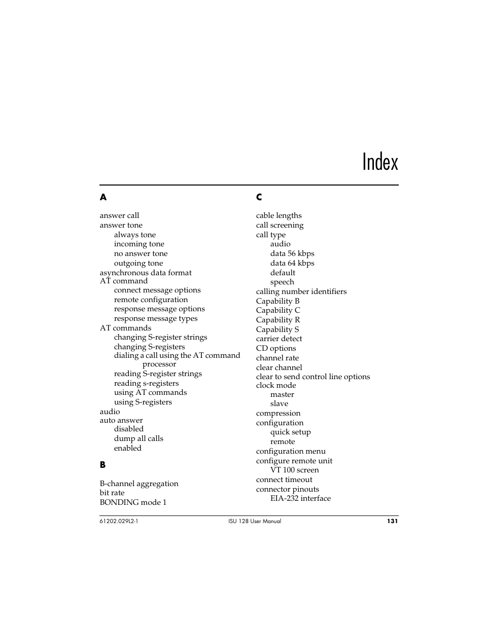 Index | ADTRAN ISU 128 User Manual | Page 146 / 152