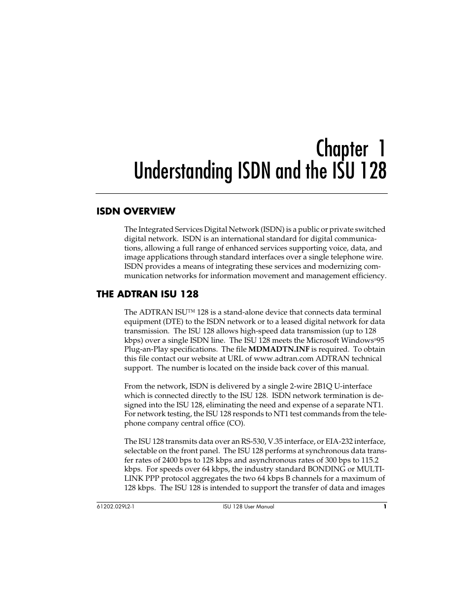 Chapter 1 understanding isdn and the isu 128 | ADTRAN ISU 128 User Manual | Page 16 / 152