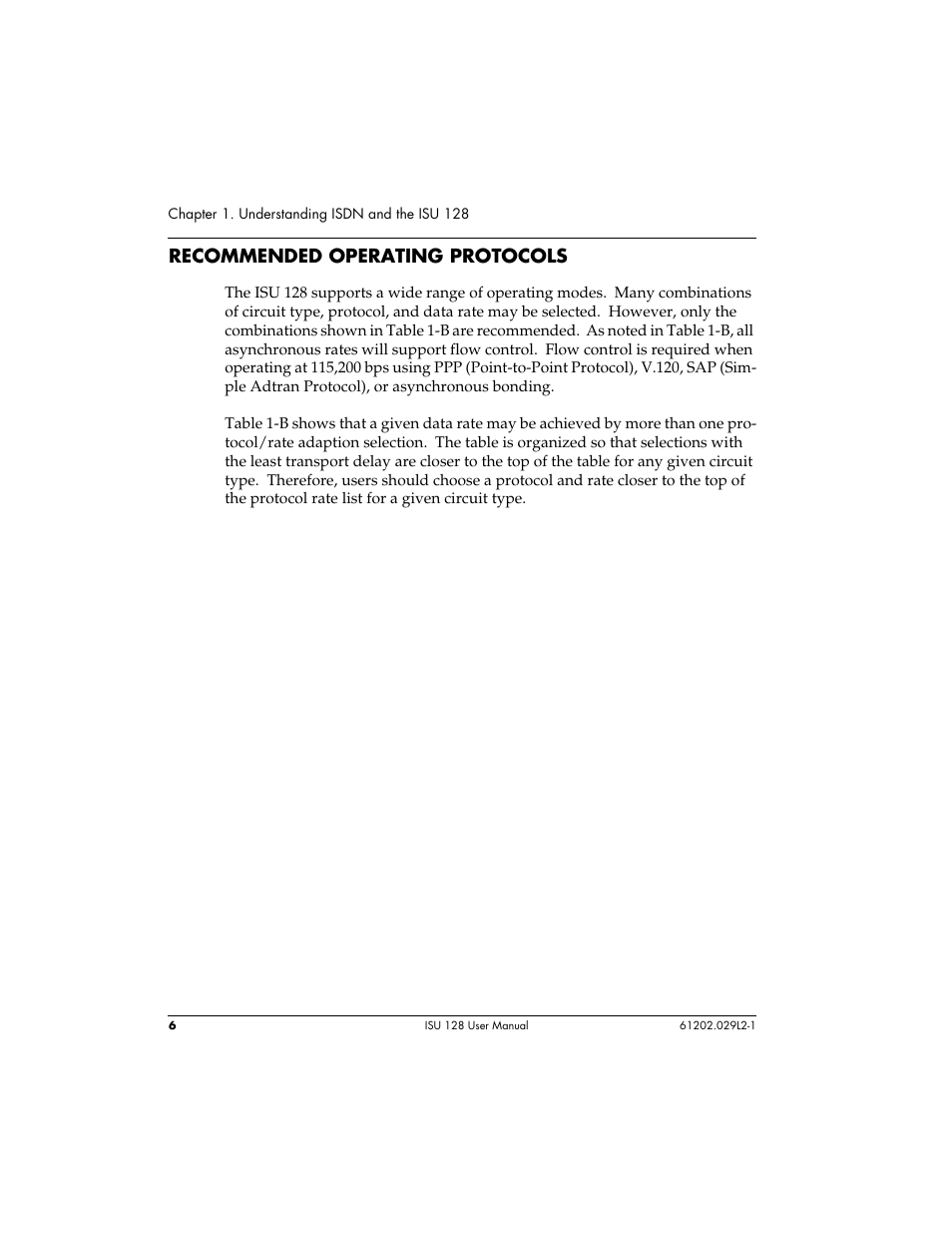 Recommended operating protocols | ADTRAN ISU 128 User Manual | Page 21 / 152