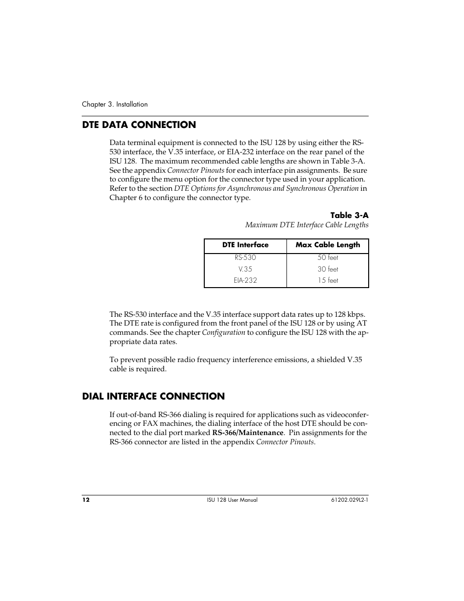 Dte data connection, Dial interface connection | ADTRAN ISU 128 User Manual | Page 27 / 152