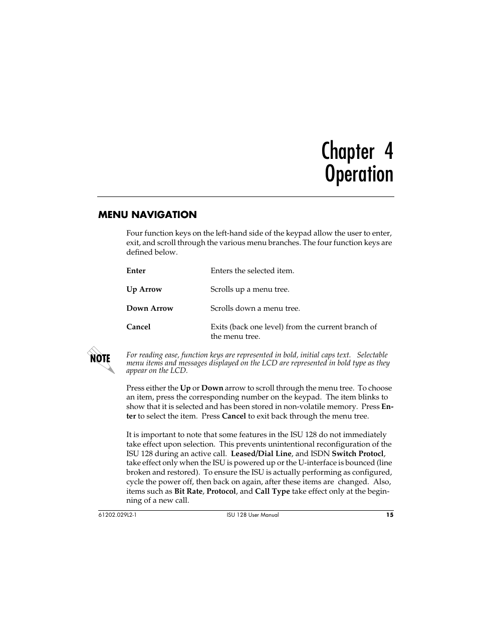 Chapter 4 operation | ADTRAN ISU 128 User Manual | Page 30 / 152