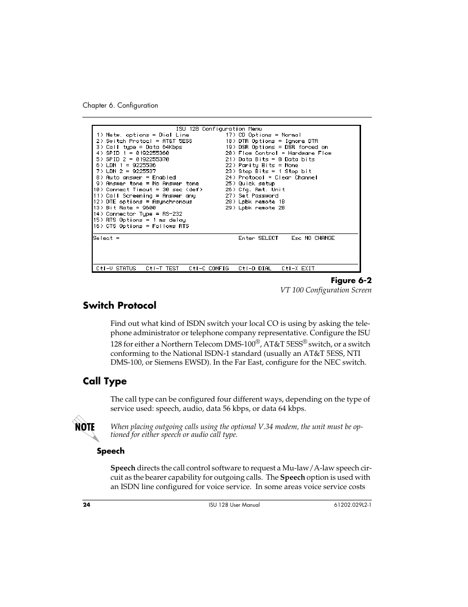 Switch protocol, Call type | ADTRAN ISU 128 User Manual | Page 39 / 152