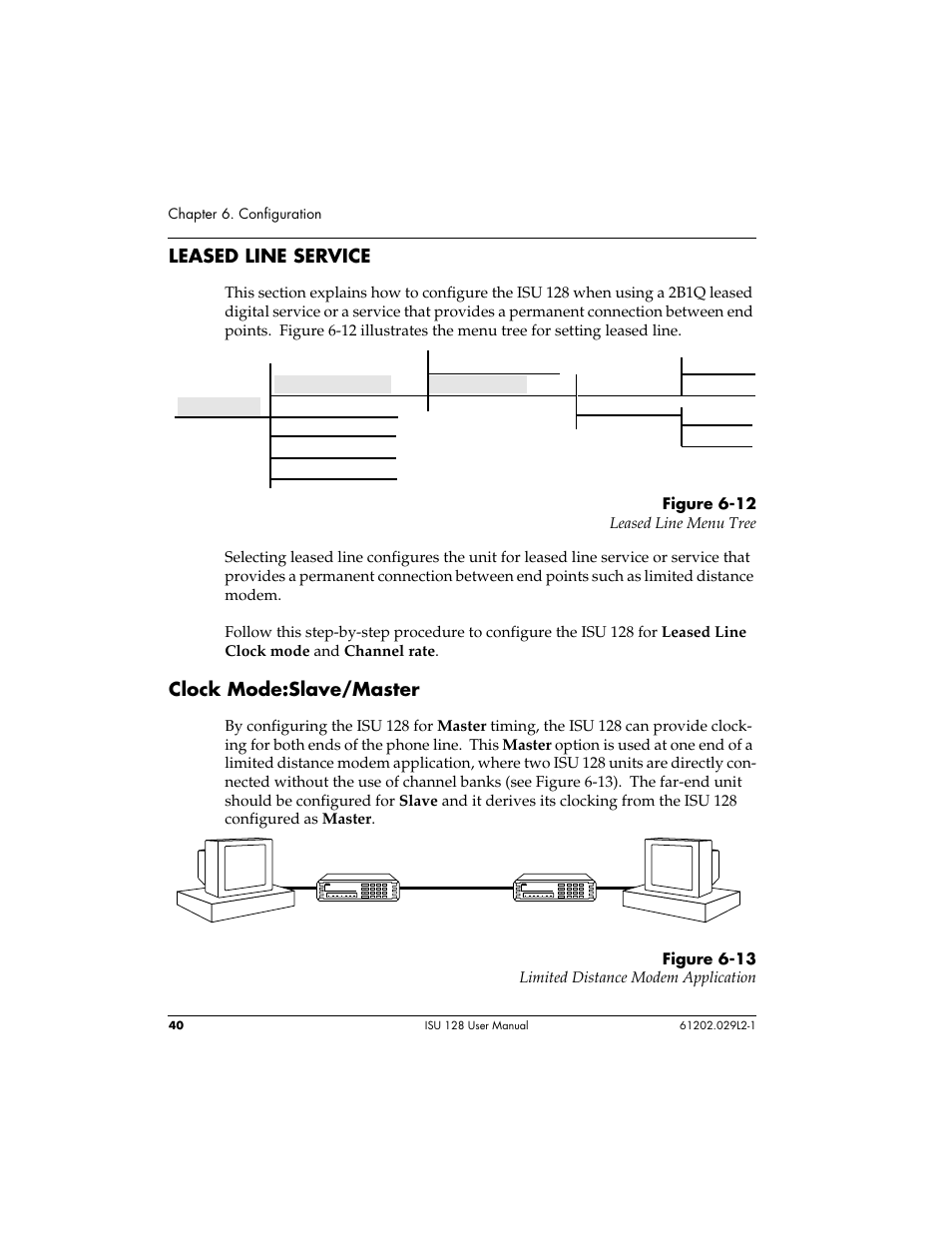 Leased line service, Clock mode:slave/master | ADTRAN ISU 128 User Manual | Page 55 / 152