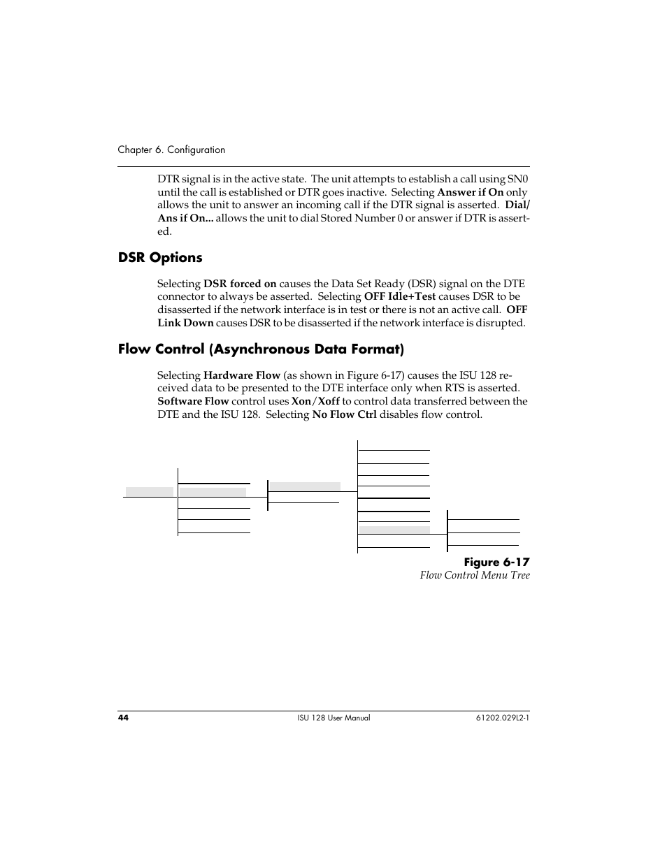 Dsr options, Flow control (asynchronous data format) | ADTRAN ISU 128 User Manual | Page 59 / 152