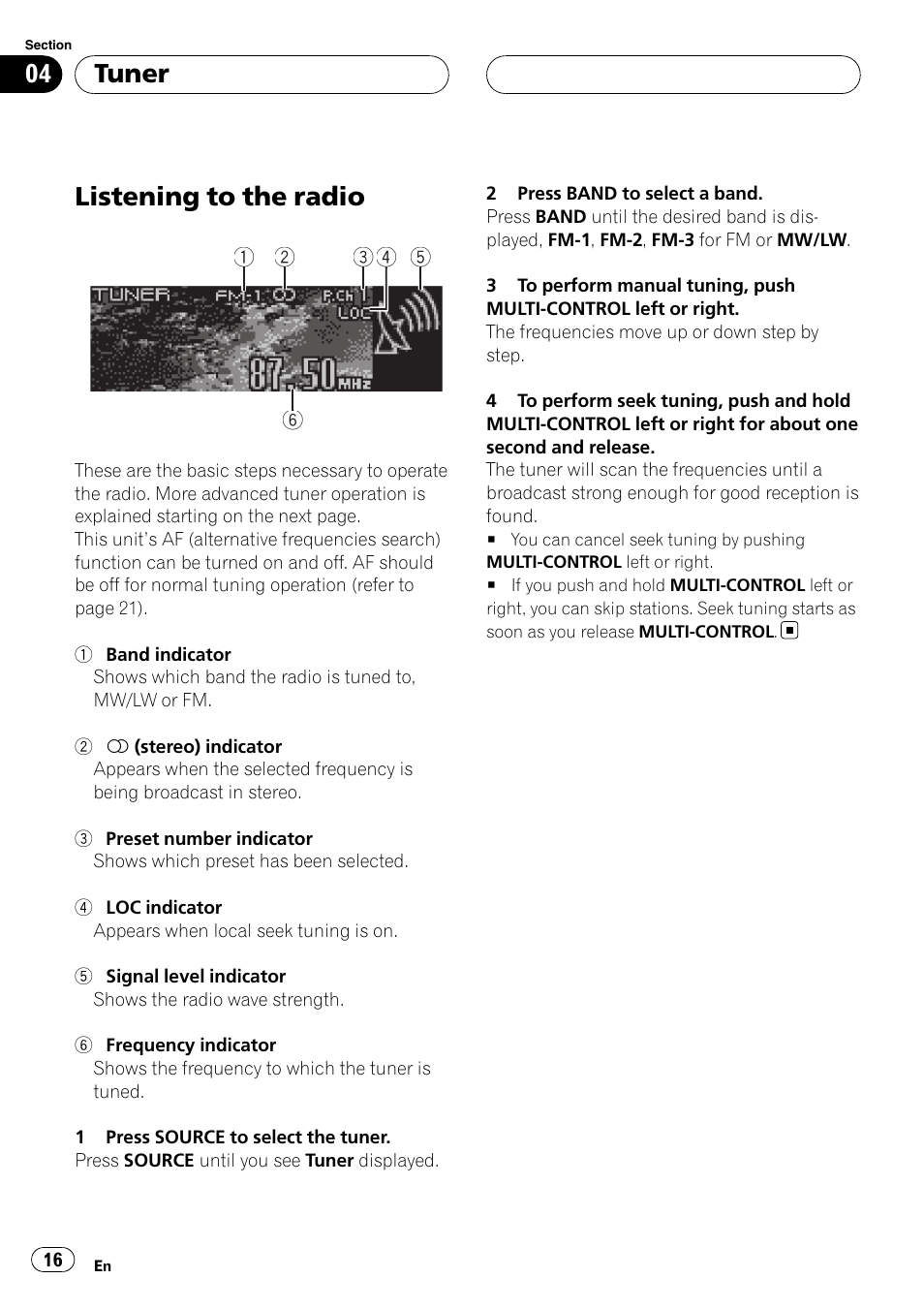 Tuner listening to the radio, Listening to the radio, Tuner | Pioneer DEH-P88RS-II User Manual | Page 16 / 180