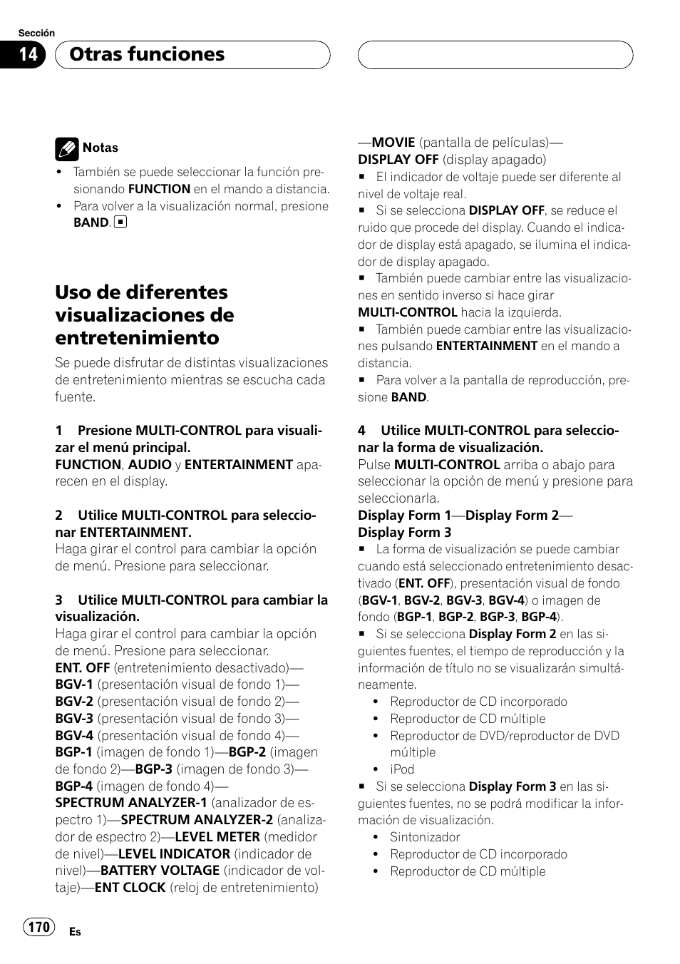 Uso de diferentes visualizaciones de, Entretenimiento, Otras funciones | Pioneer DEH-P88RS-II User Manual | Page 170 / 180