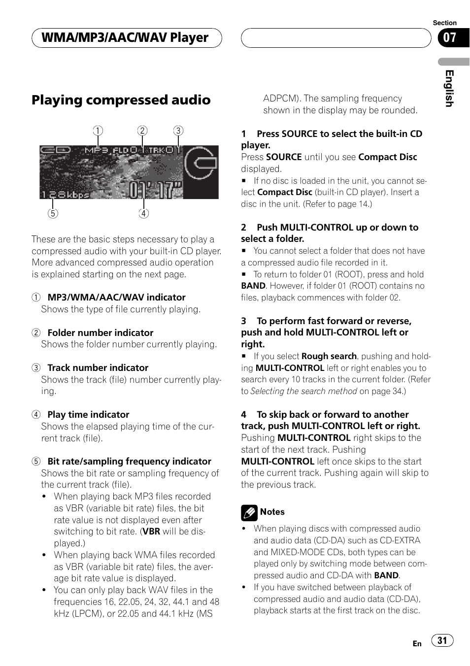 Wma/mp3/aac/wav player playing compressed audio, Playing compressed audio, Wma/mp3/aac/wav player | Pioneer DEH-P88RS-II User Manual | Page 31 / 180