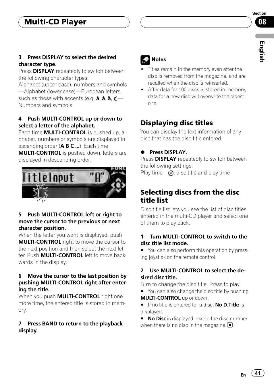 Displaying disc titles 41, Selecting discs from the disc title, List | Multi-cd player, Displaying disc titles, Selecting discs from the disc title list | Pioneer DEH-P88RS-II User Manual | Page 41 / 180