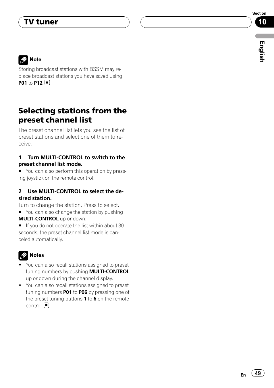 Selecting stations from the preset channel, List, Selecting stations from the preset channel list | Tv tuner | Pioneer DEH-P88RS-II User Manual | Page 49 / 180