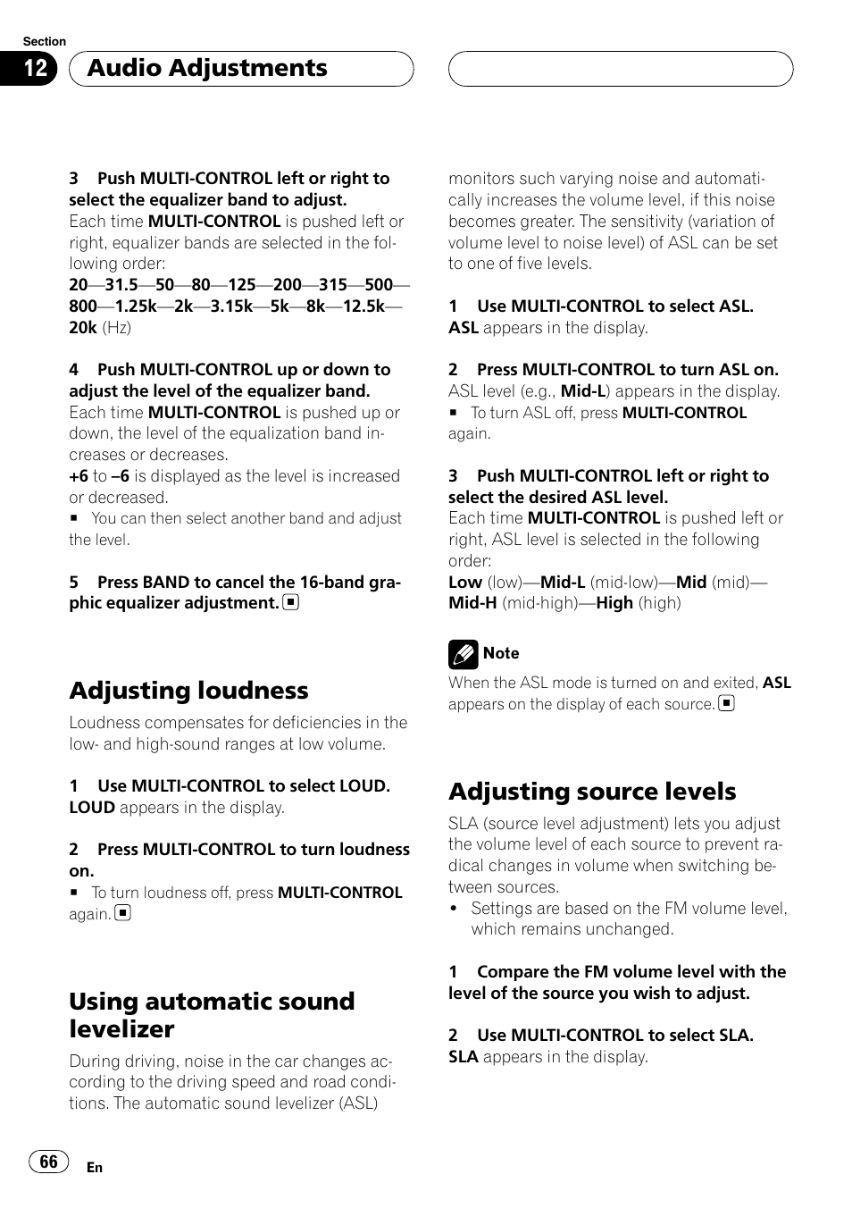 Adjusting loudness, Using automatic sound levelizer, Adjusting source levels | Audio adjustments | Pioneer DEH-P88RS-II User Manual | Page 66 / 180