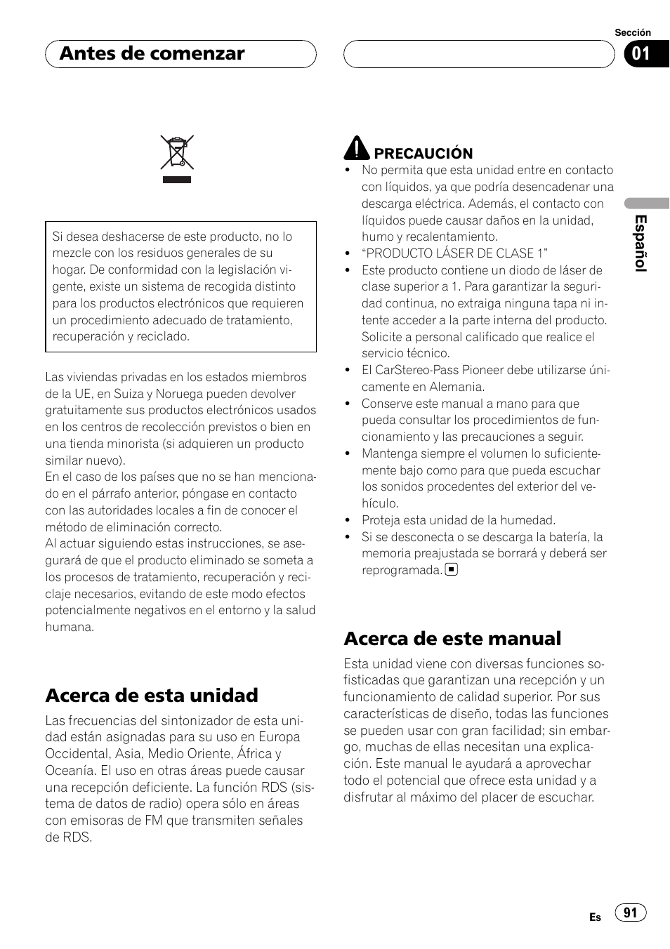 Antes de comenzar, Acerca de esta unidad, Acerca de este manual | Pioneer DEH-P88RS-II User Manual | Page 91 / 180