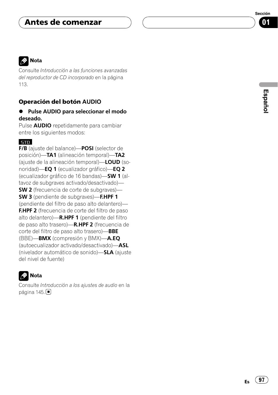 Antes de comenzar | Pioneer DEH-P88RS-II User Manual | Page 97 / 180