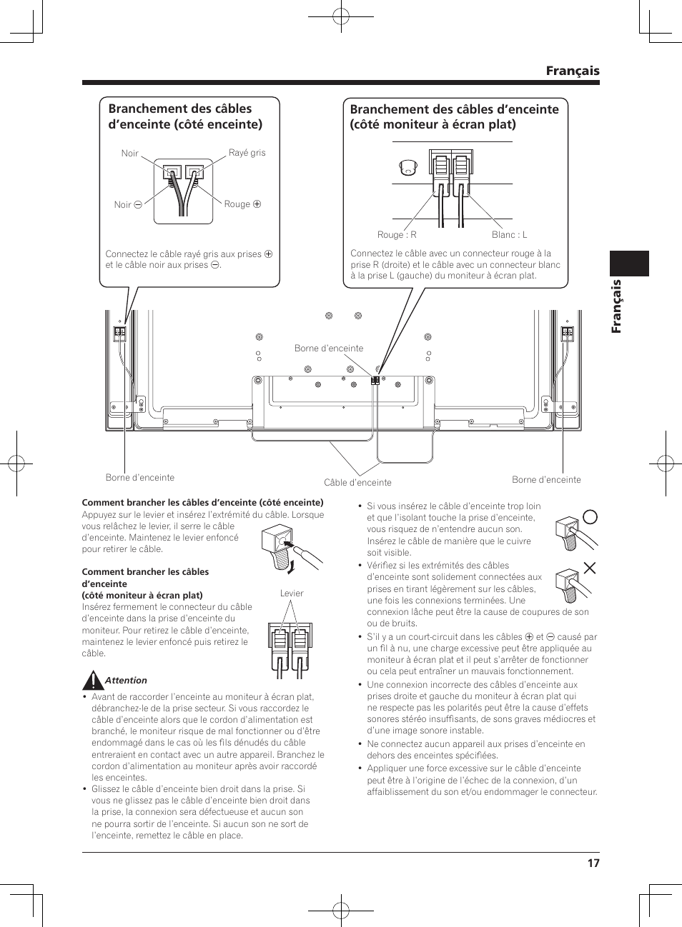 Français, Branchement des câbles d’enceinte (côté enceinte) | Pioneer KRP-S04 User Manual | Page 17 / 56